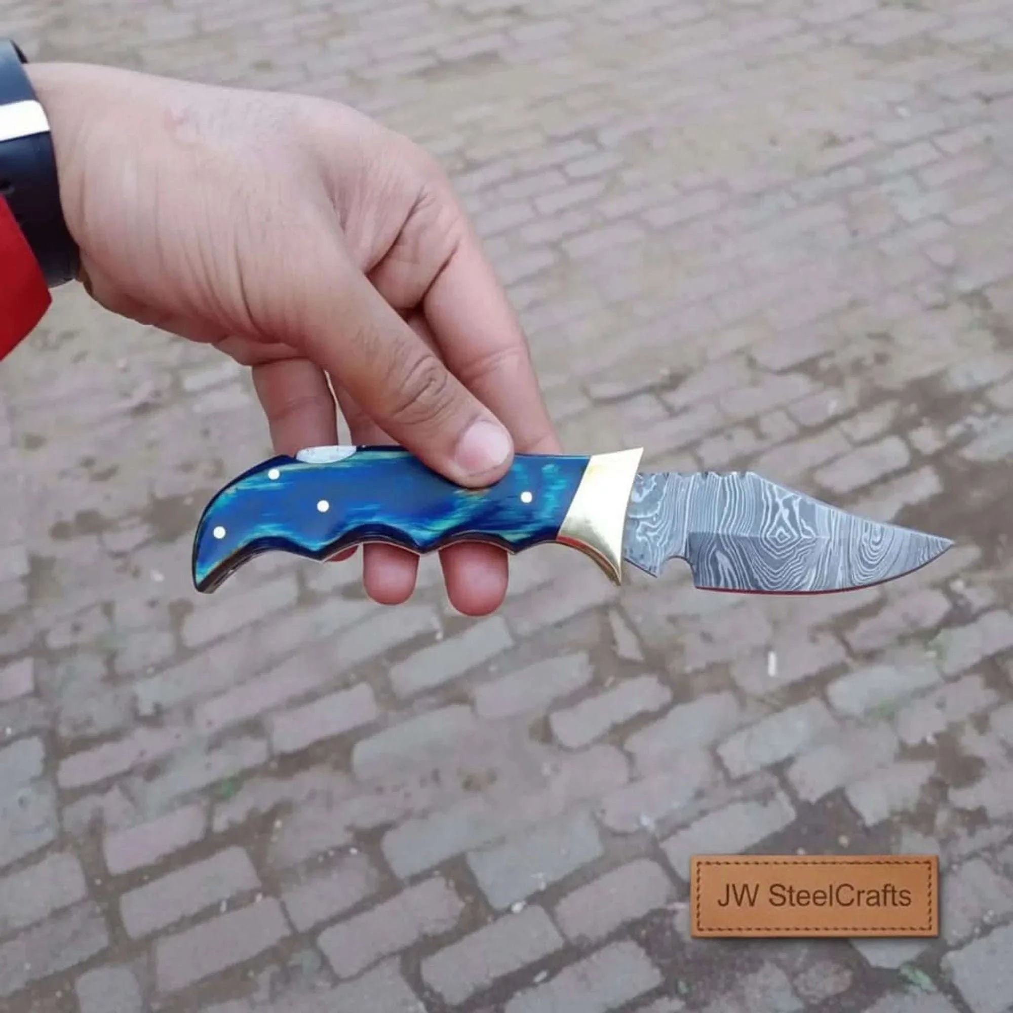Palmarius Outdoors Handmade Damascus Pocket Knife Colored Pakka Wood Folding EDC Knife Back Lock Folder