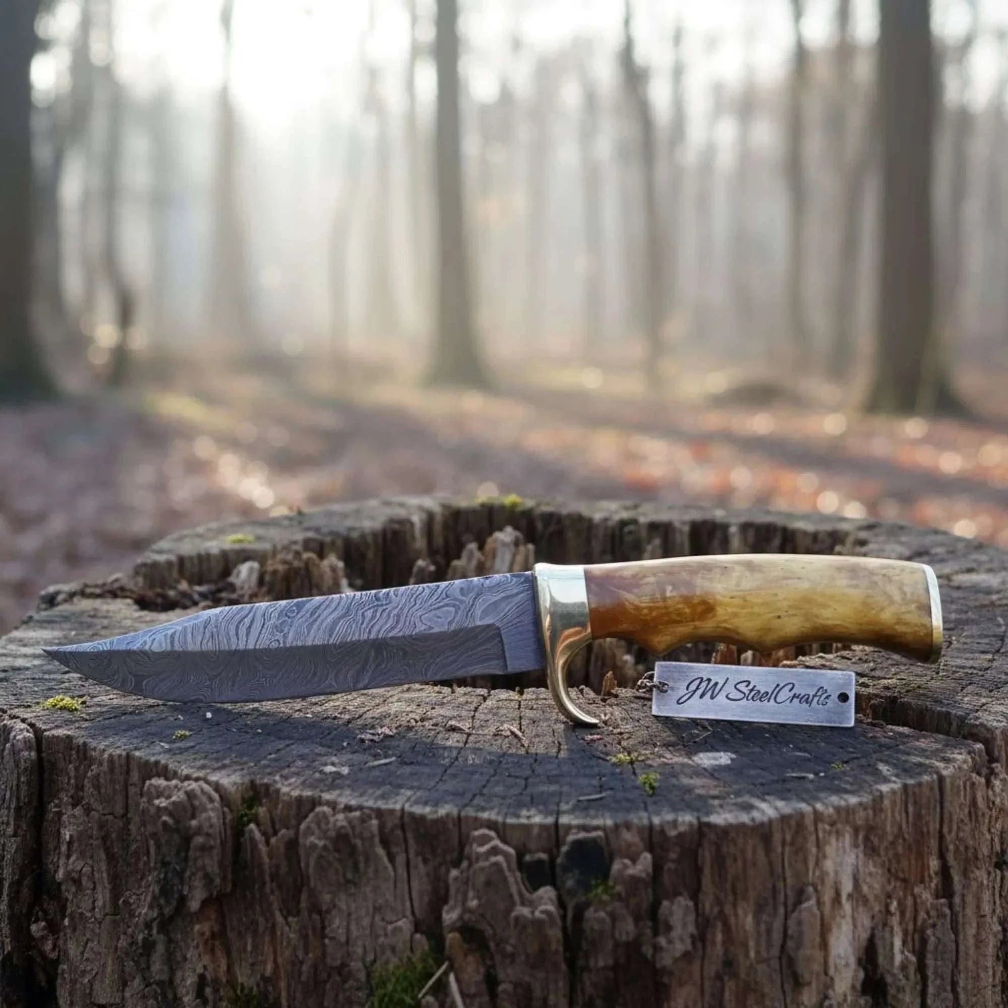 Palmarius Outdoors Sheffield Style Bowie Knife Damascus Clip Point Blade Brass Guard Bone Handle Handmade Fixed Blade Bowie Knives