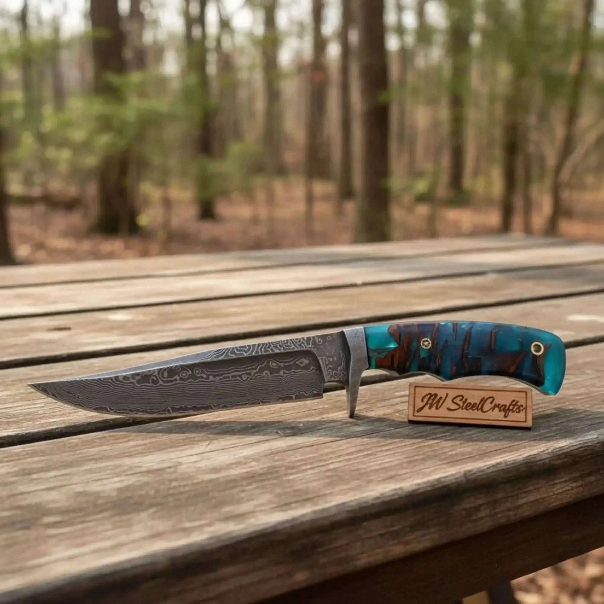 Palmarius Outdoors Handmade Damascus Clip Point Bowie Knife with Resin Handle | JW SteelCrafts Clip Point Bowie Knives