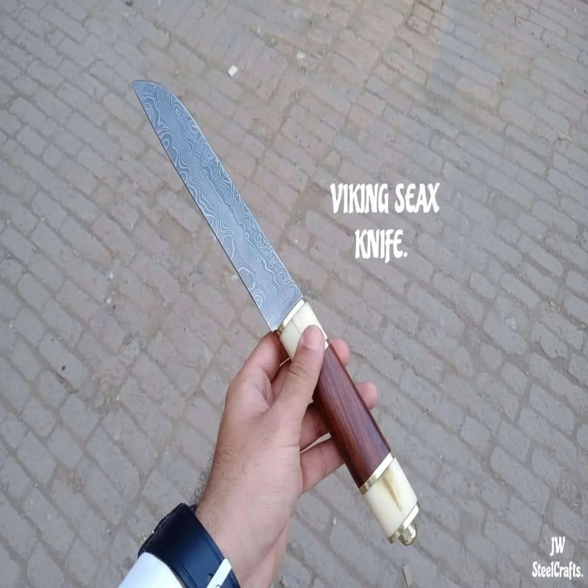 Palmarius Outdoors Skalder's Rosewood Seax Knife 11" Handmade Damascus Steel Viking Blade viking knife