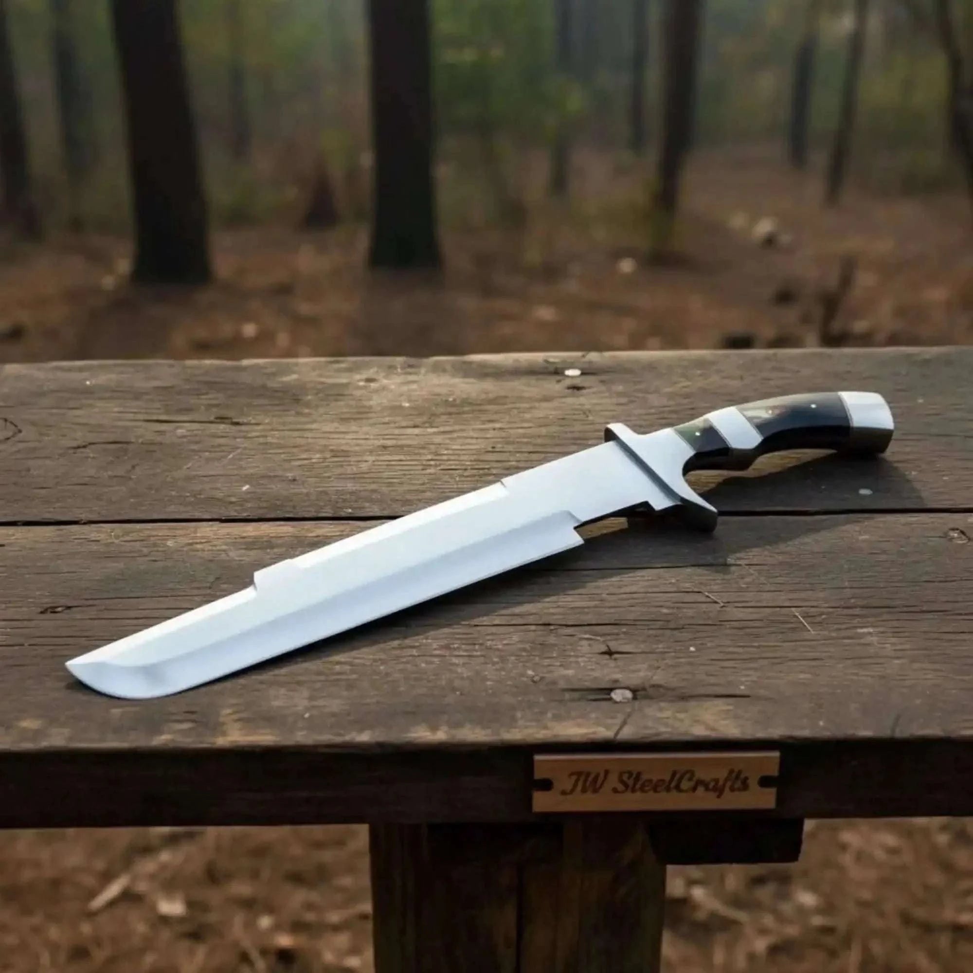 Palmarius Outdoors Recurved Clip Point Bowie Knife with Spanish Notch and Mirror Finish Coffin Handle Bowie Knives