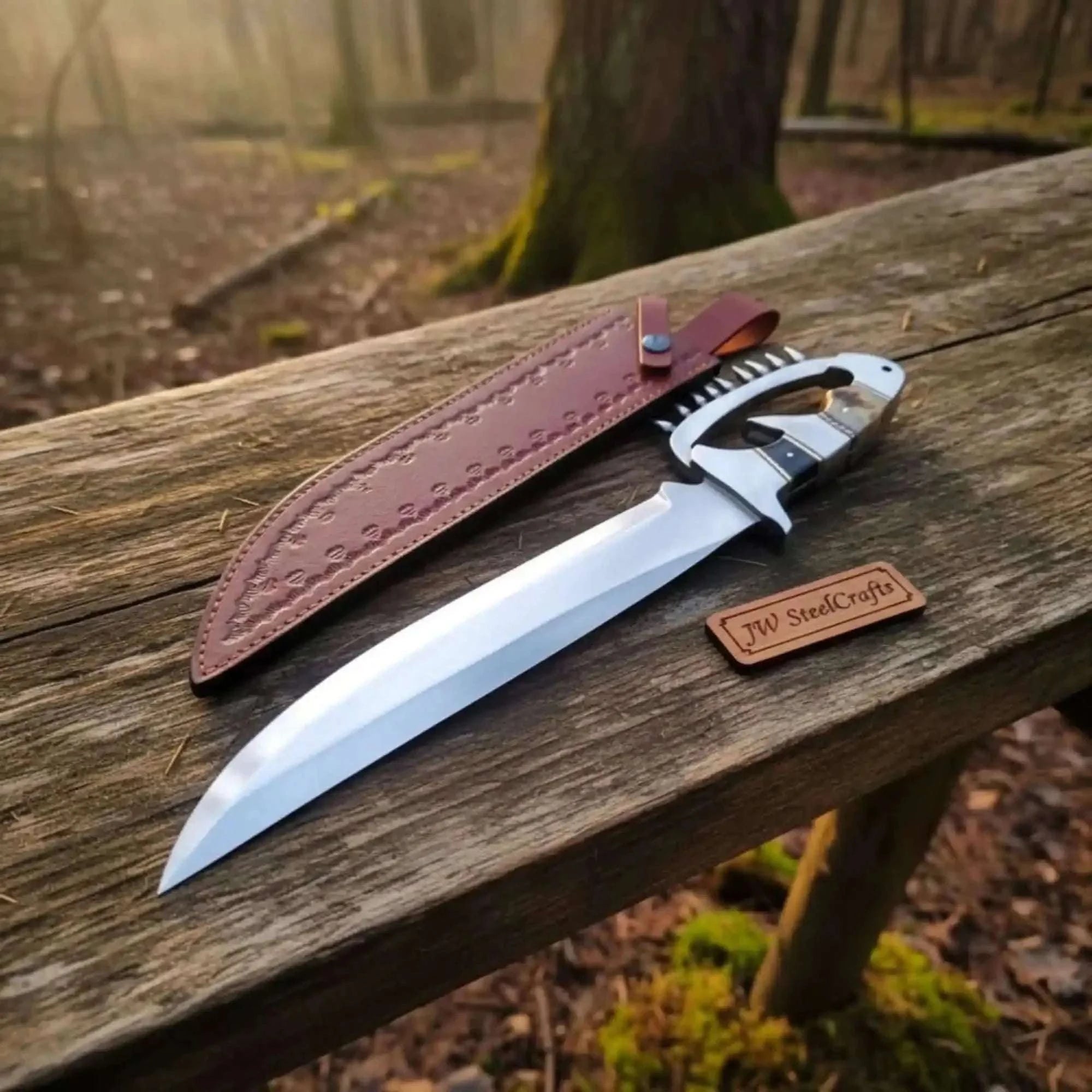 Palmarius Outdoors D-Guard Bowie Knife High Polish Blade Clip Point Fixed Blade JW SteelCrafts Clip Point Bowie Knives