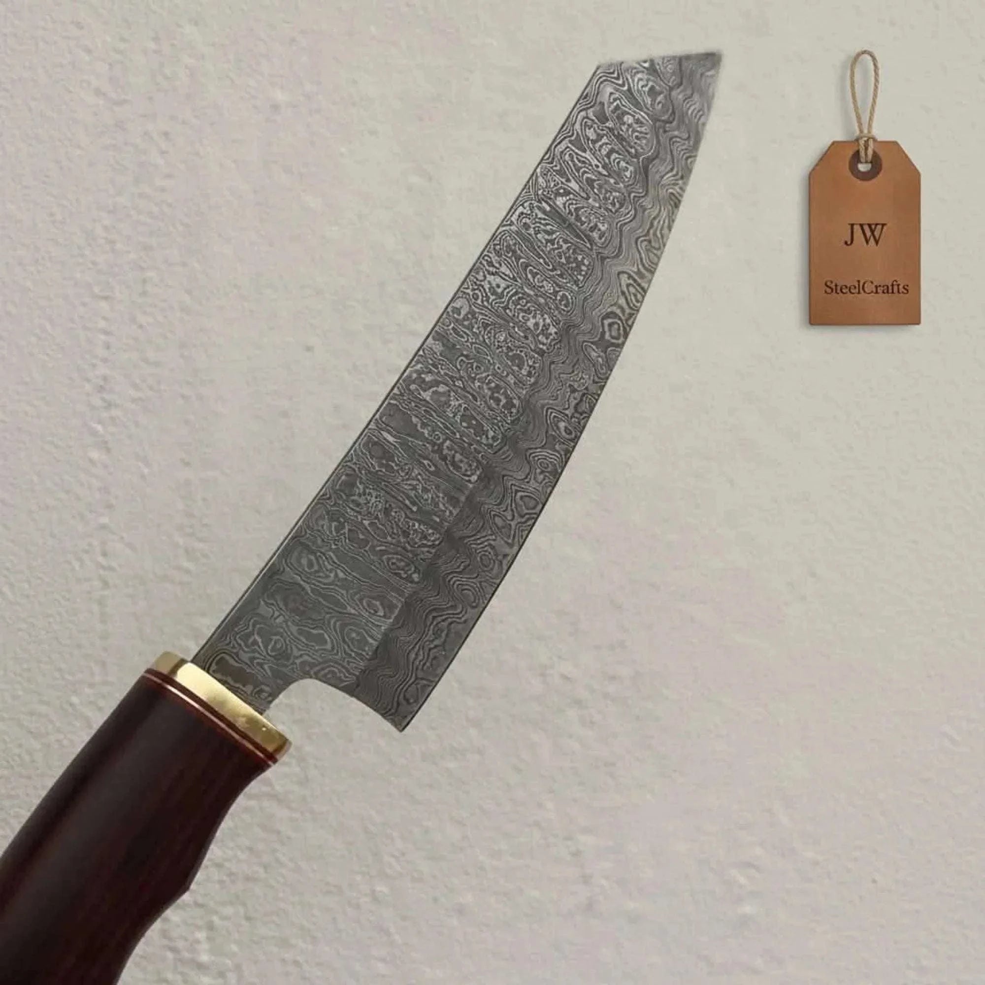 Palmarius Outdoors 8” Ladder Pattern Damascus Gyuto Chef Knife with Rosewood Handle & Brass Bolster Damascus Steel Chef Knives