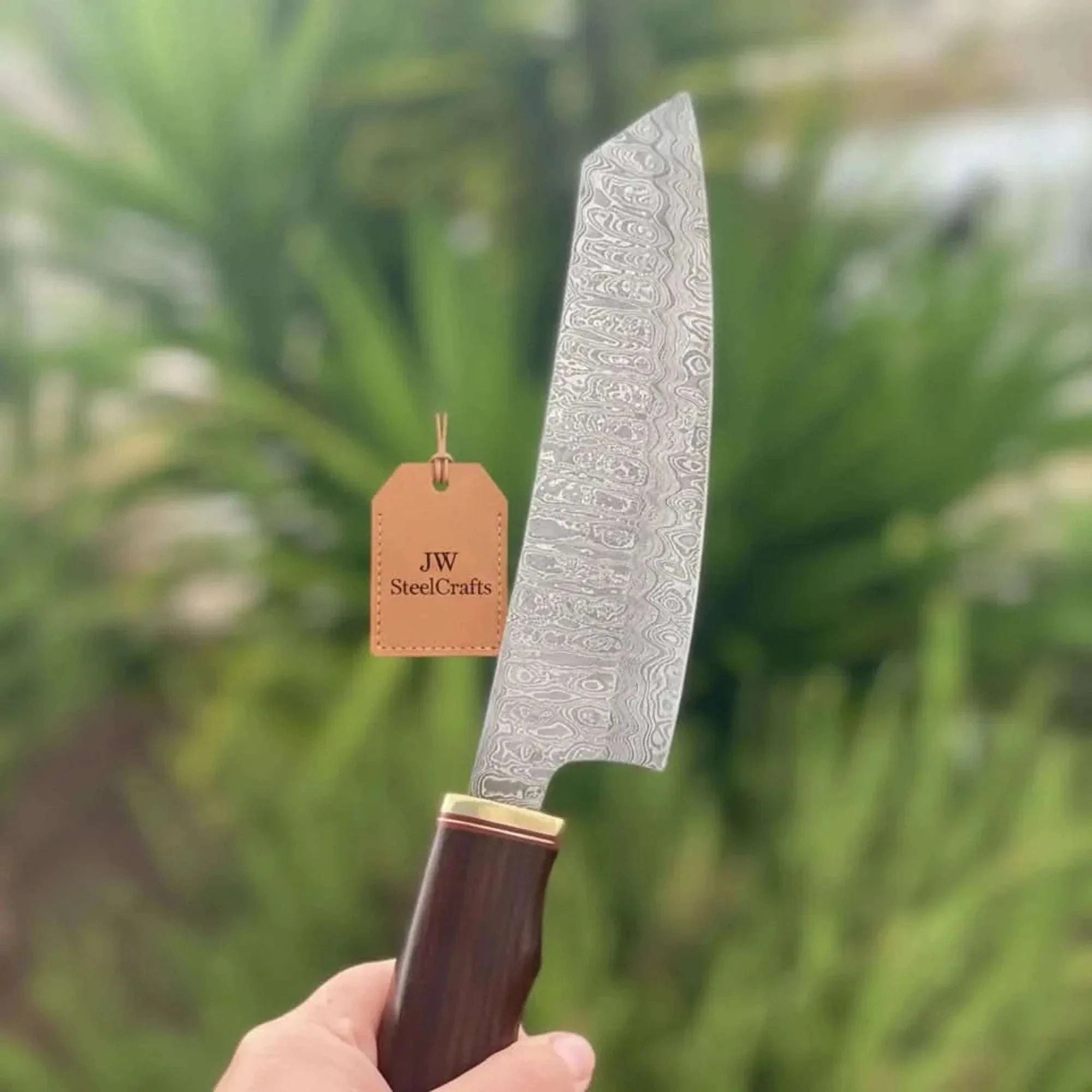Palmarius Outdoors 8” Ladder Pattern Damascus Gyuto Chef Knife with Rosewood Handle & Brass Bolster Damascus Steel Chef Knives