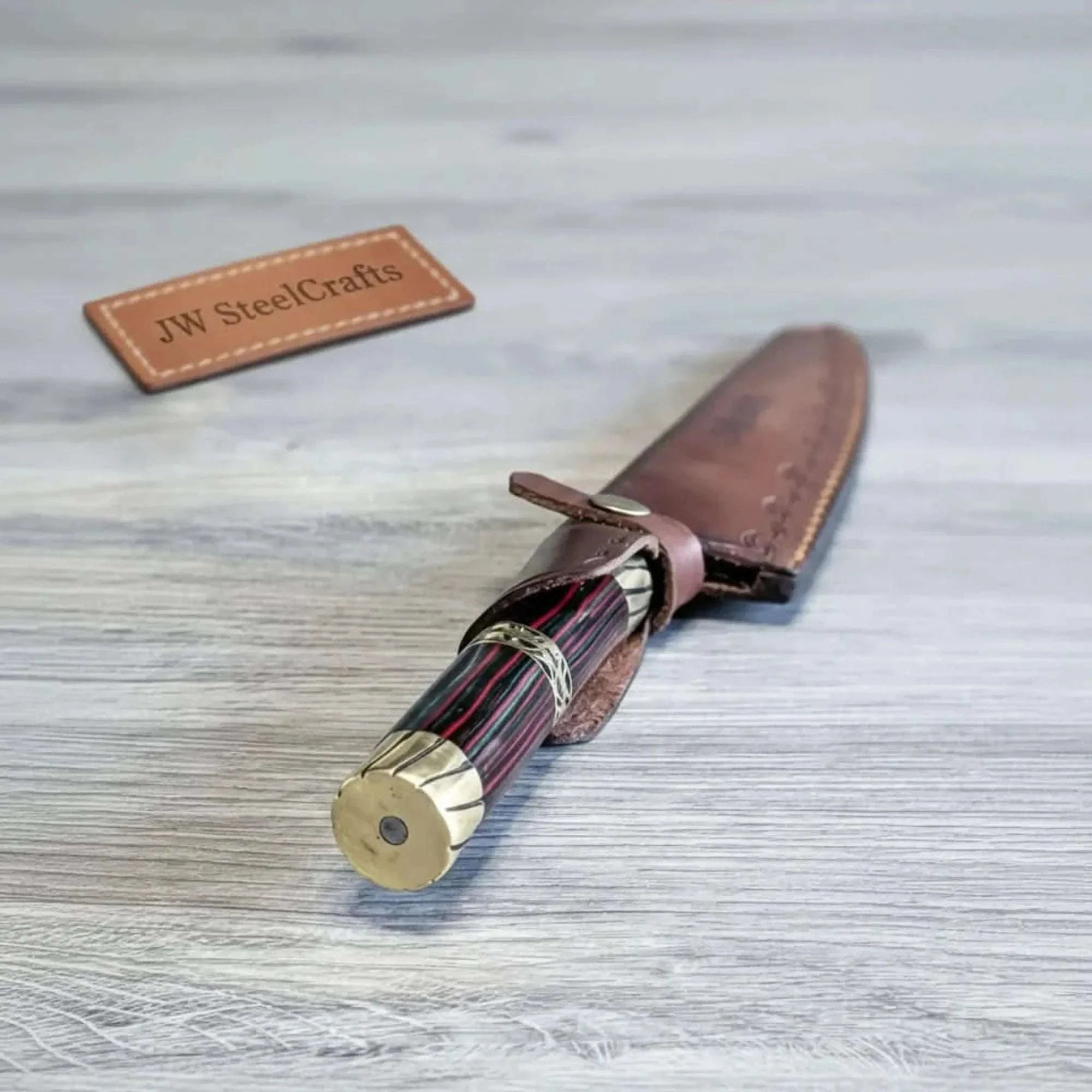 Palmarius Outdoors 8” Acid-Etched Gyuto Chef Knife with Rosewood Handle & Brass Bolster (Full Tang) Stainless Steel Chef Knives
