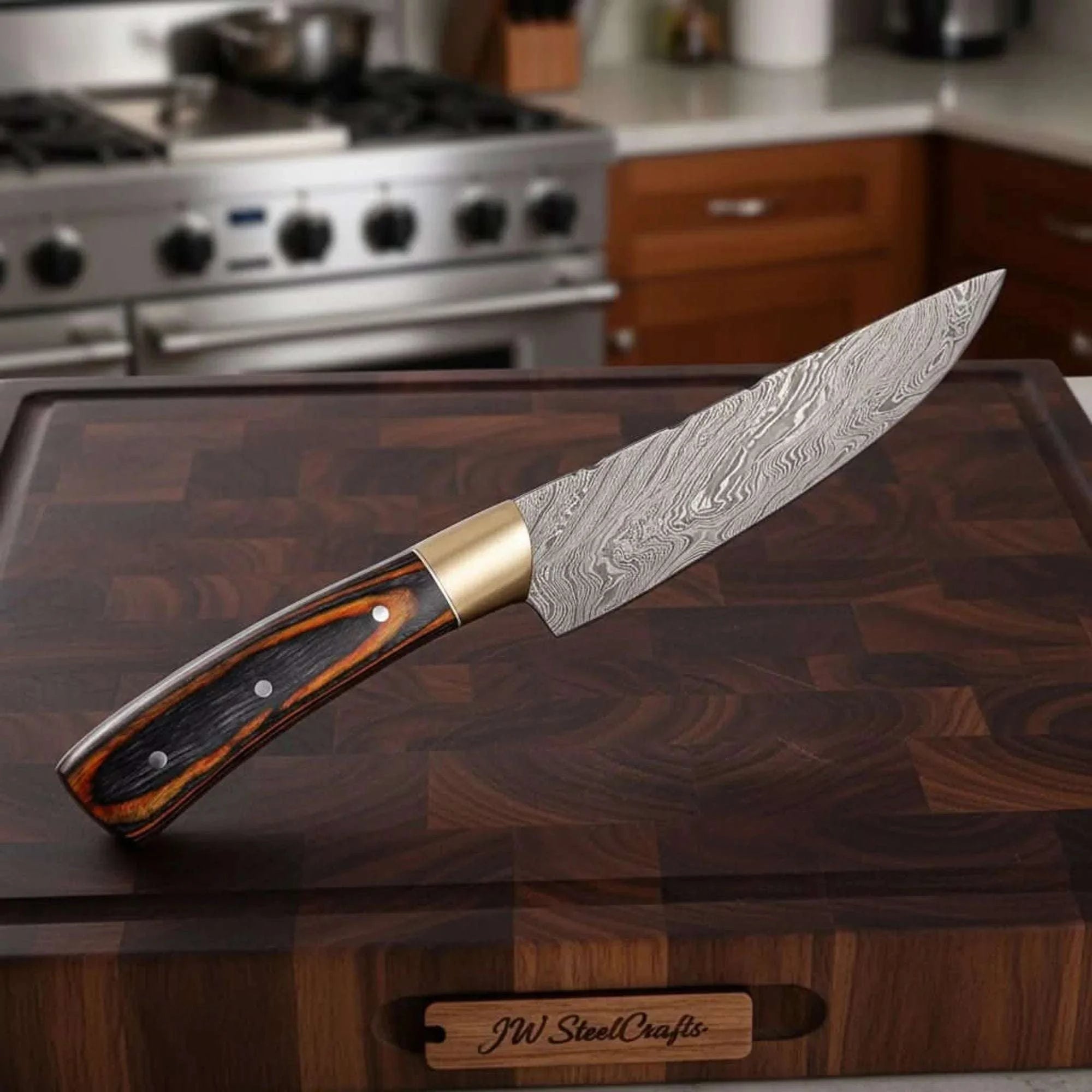 Palmarius Outdoors CUSTOM HAND FORGED DAMASCUS STEEL CHEF KNIFE WOOD AND BRASS HAndle Damascus Steel Chef Knives