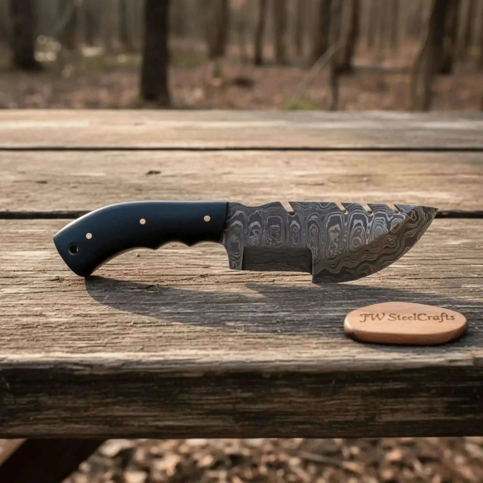 Palmarius Outdoors Handmade Damascus Tracker Knife with Black Micarta Handle, Fixed Blade Outdoor Hunting Knife Handmade Tracker Knives
