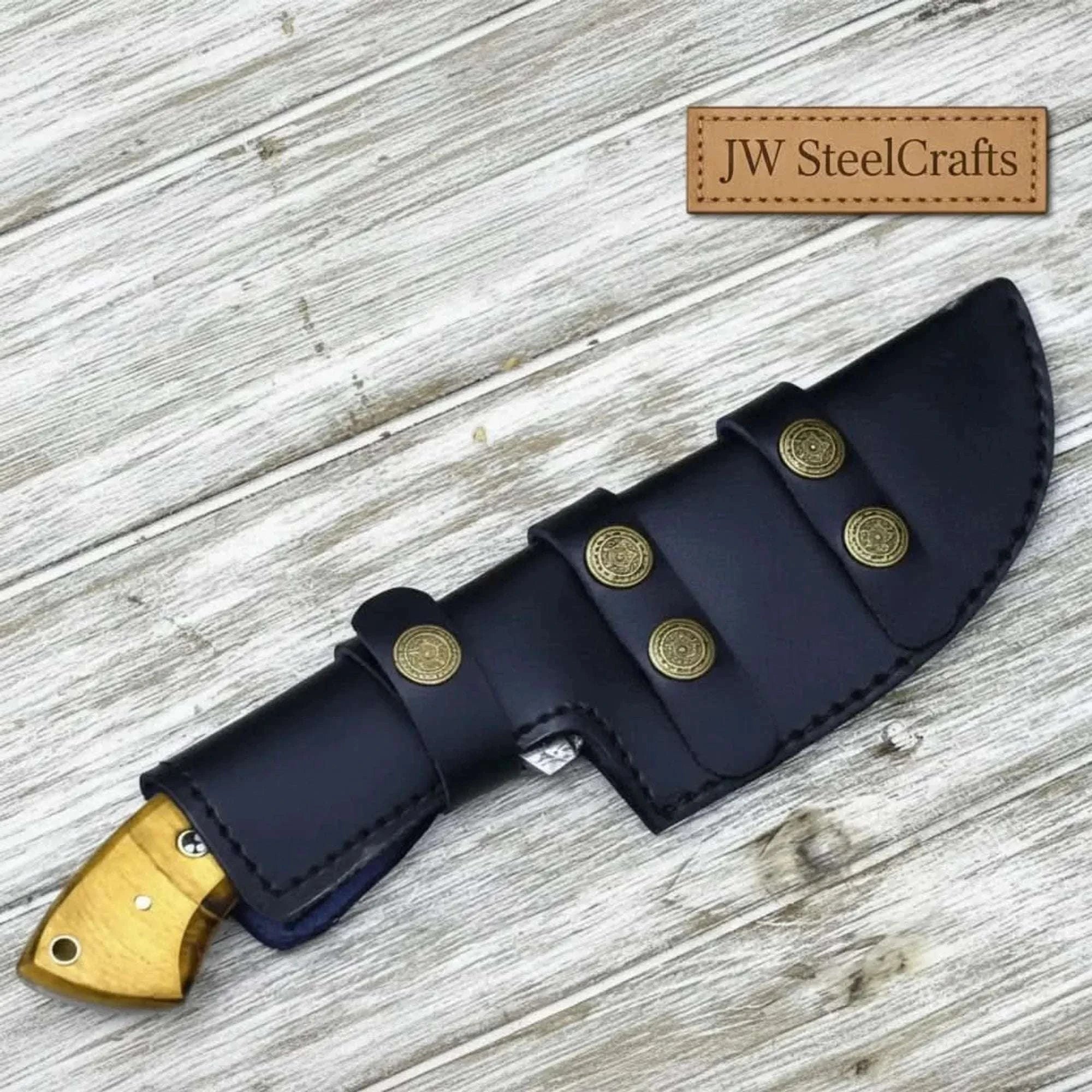 Palmarius Outdoors tracker knife Custom, 10", DAMASCUS KNIFE, Damascus steel knife, hunting, exotic Yellow Heart & Walnut wood handle, leather sheath Handmade Tracker Knives
