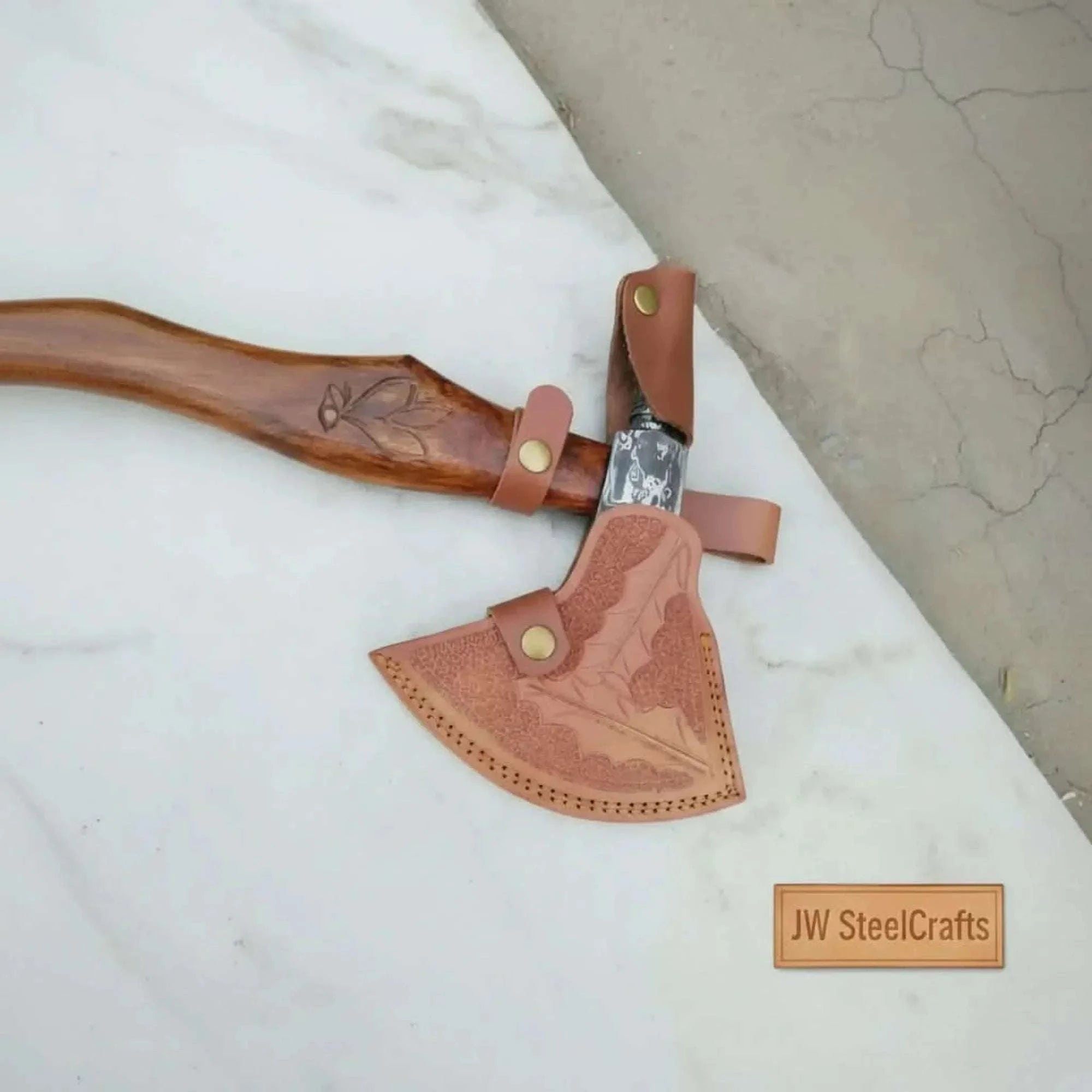 Palmarius Outdoors Varrok Spike Tomahawk axe with Damascus Steel Head Handmade Axe