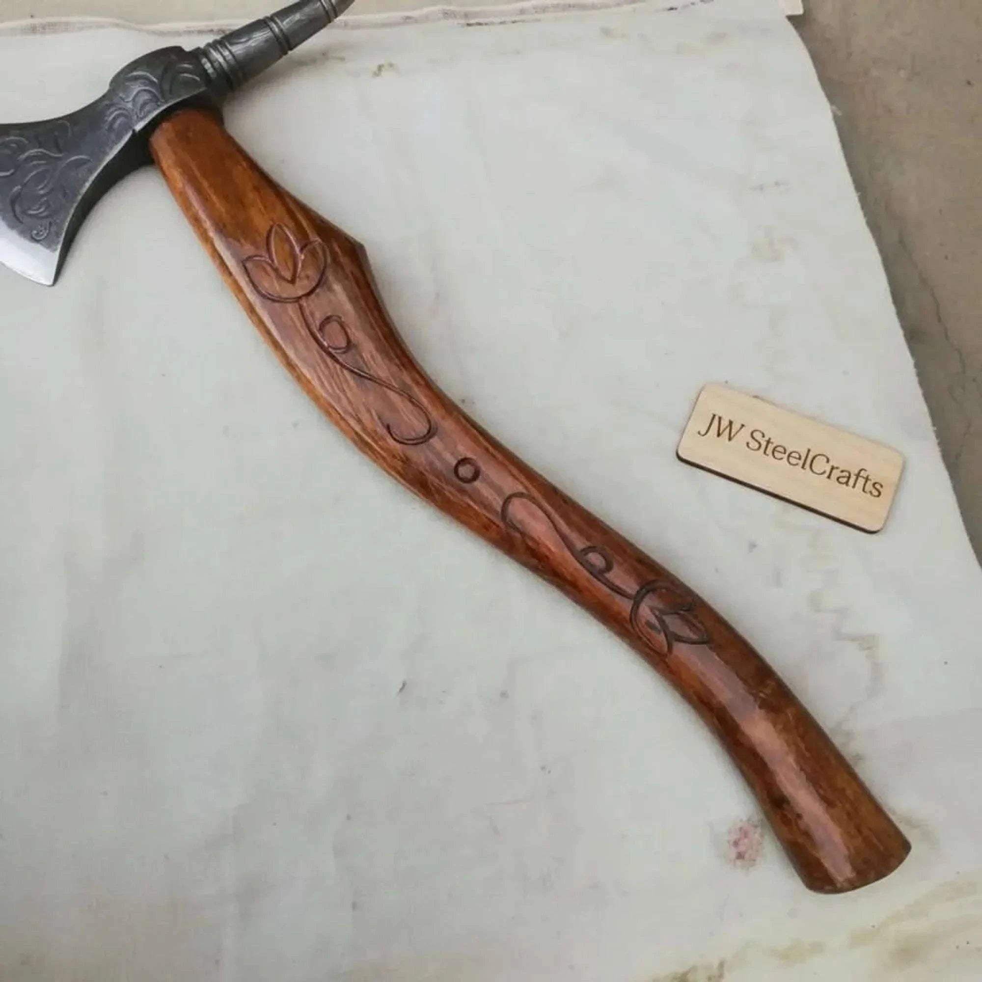 Palmarius Outdoors Varrok Spike Tomahawk axe with Damascus Steel Head Handmade Axe