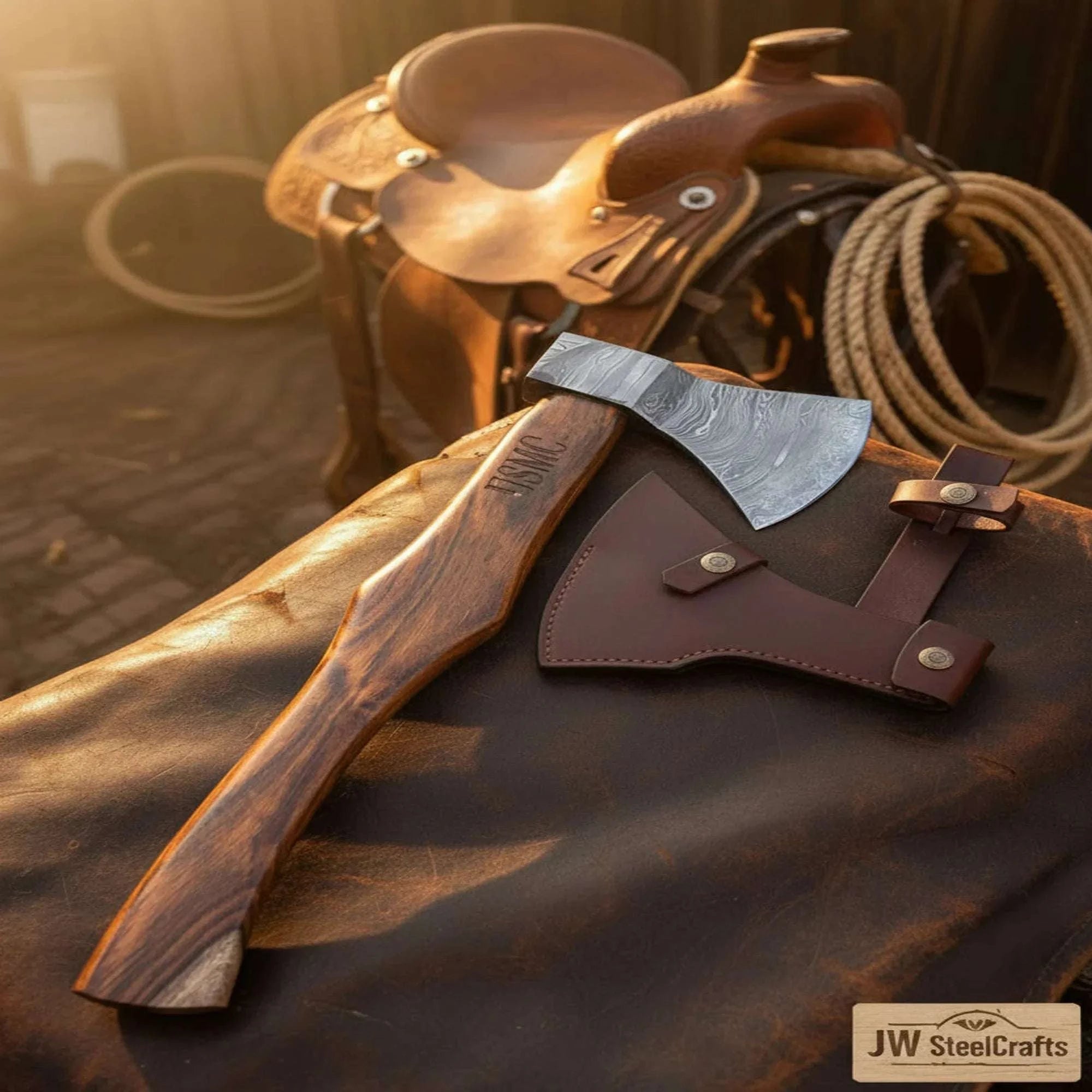 Palmarius Outdoors Damascus Skeggox Bearded Viking Axe with Hardwood Handle Handmade Axe