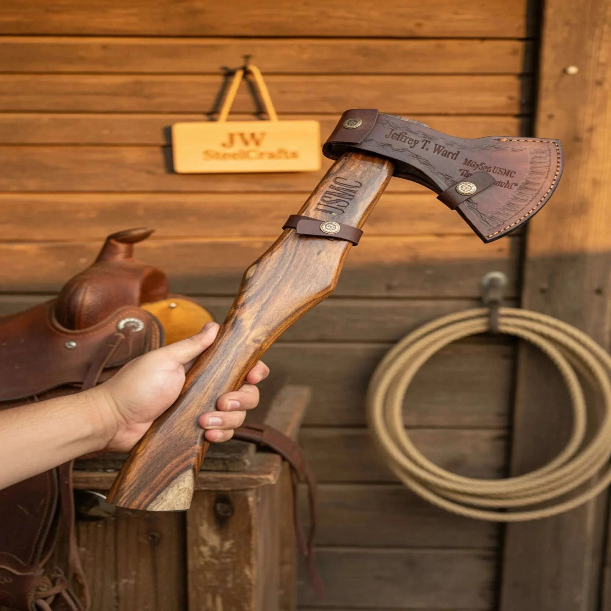 Palmarius Outdoors Damascus Skeggox Bearded Viking Axe with Hardwood Handle Handmade Axe