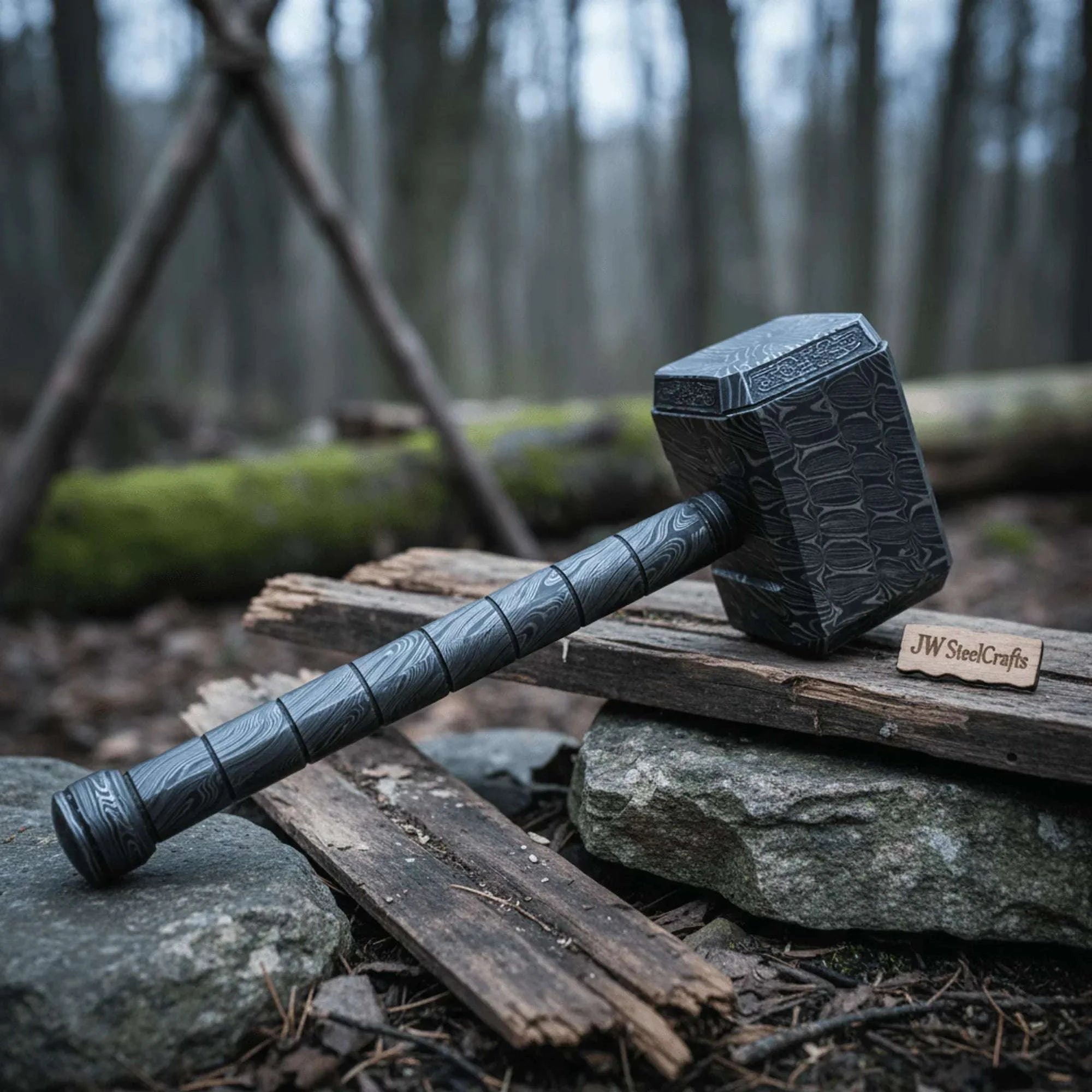 Palmarius Outdoors Asgard Forge Hammer 10" Handmade One-Piece Full Damascus Steel Blacksmith Hammer Thor Hammer