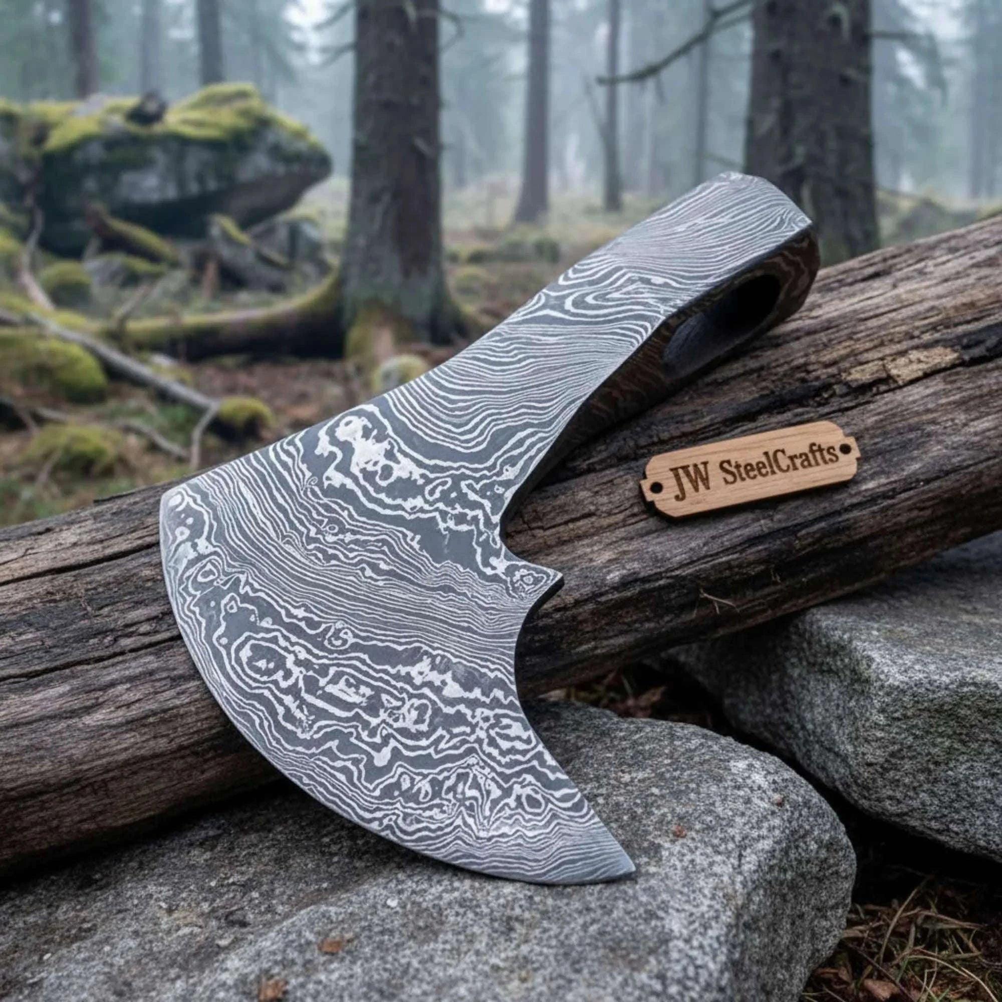 Palmarius Outdoors Historic Norse Skeggøx Bearded Axe Head — Traditional Pattern-Welded Forging Handmade Axe