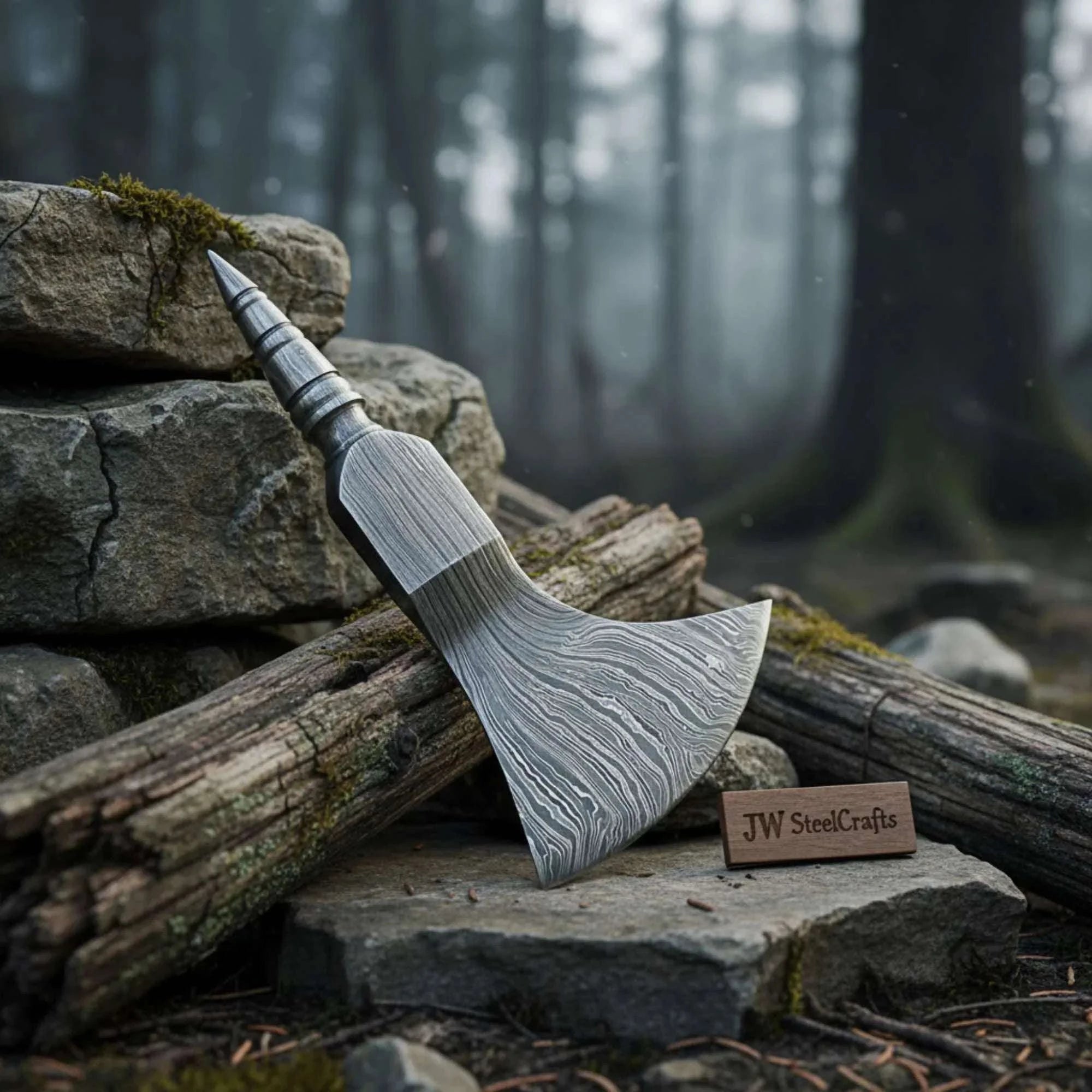 Palmarius Outdoors Damascus Crescent Camp Axe Head with Deep Sweep Edge Handmade Axe