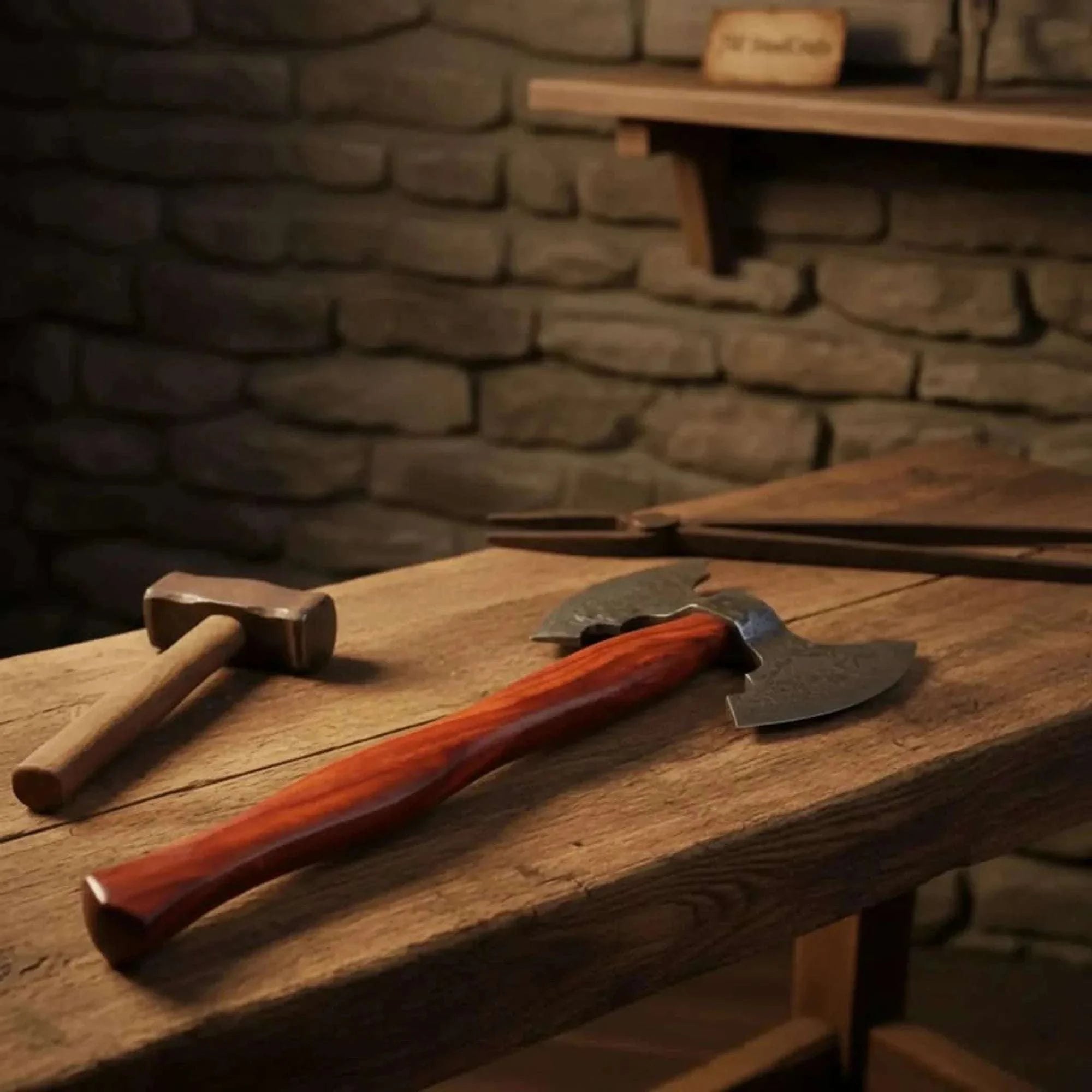 Palmarius Outdoors Handmade Viking Camp Axe, Broad Crescent Pattern-Welded Blade Handmade Axe