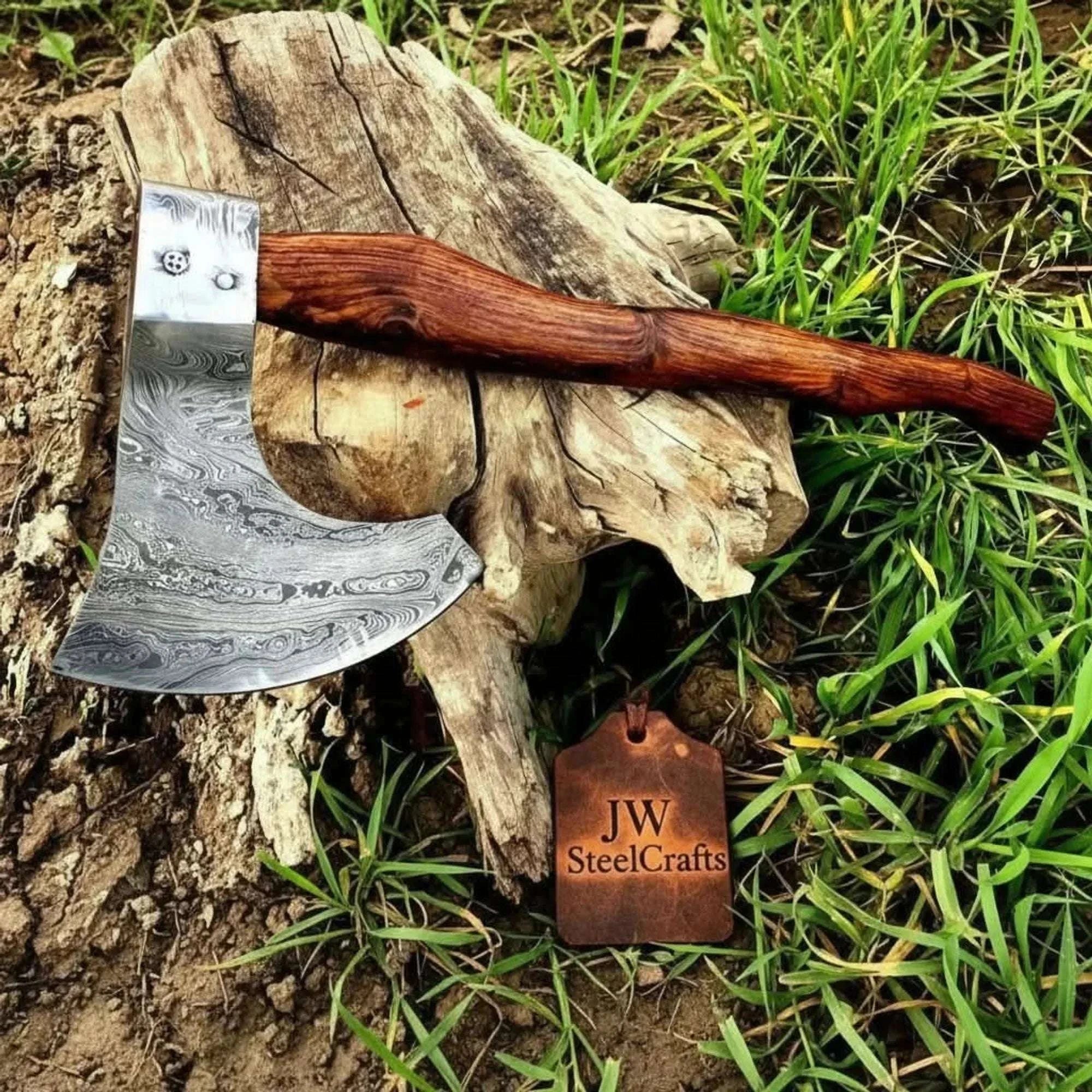 Palmarius Outdoors Matching Pair of Hand-Forged Damascus Bearded Axes with Curved Rosewood Handles Handmade Axe
