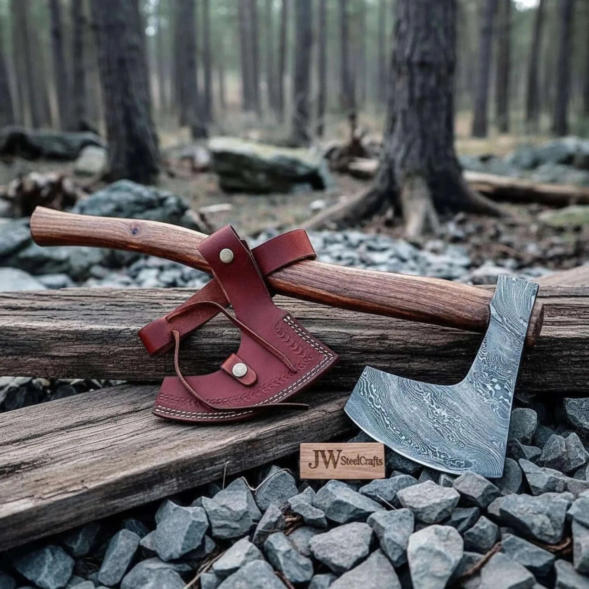 Palmarius Outdoors Hand-forged Damascus Bearded Axe for Bushcraft & Trail Work Handmade Axe