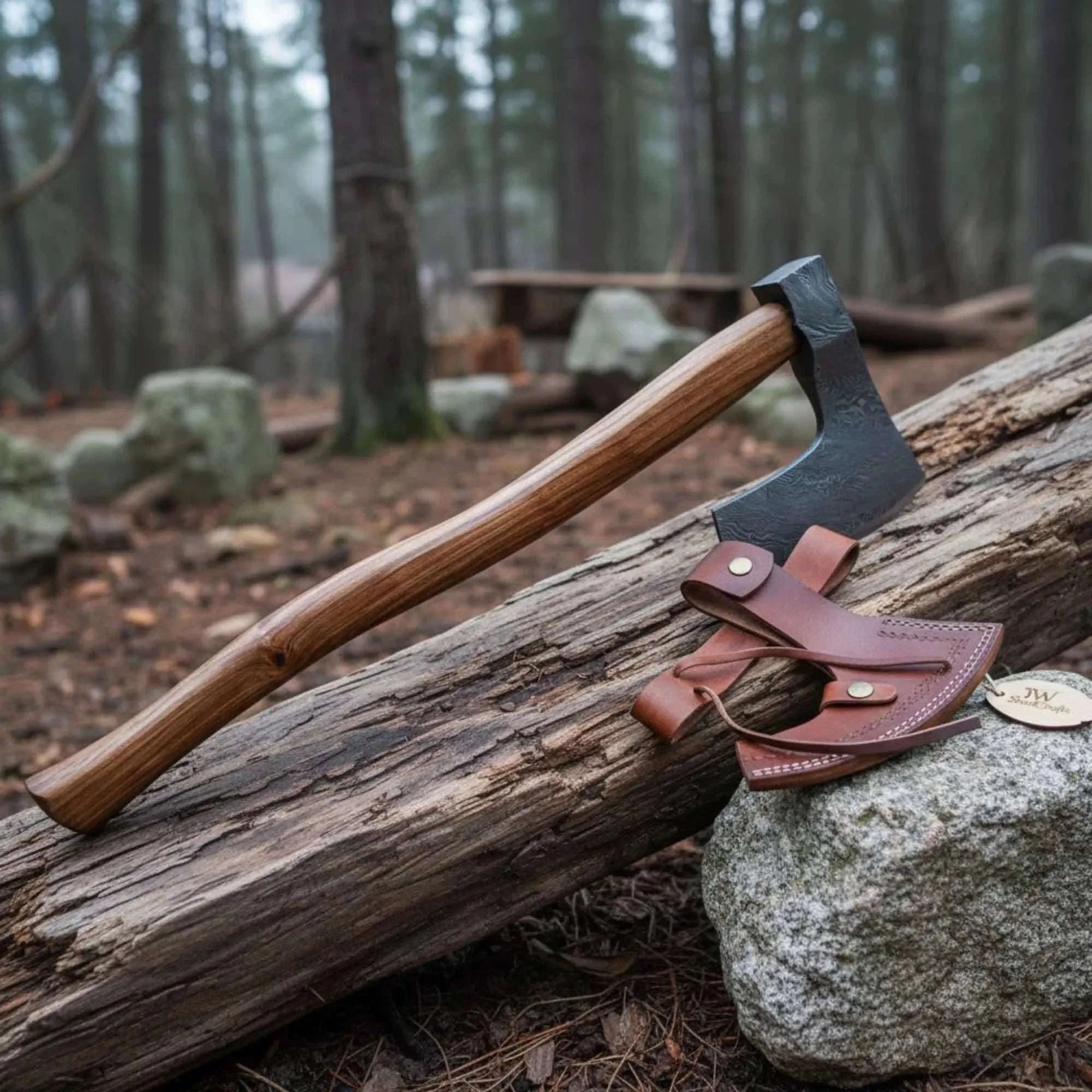 Palmarius Outdoors Hand-forged Damascus Bearded Axe for Bushcraft & Trail Work Handmade Axe
