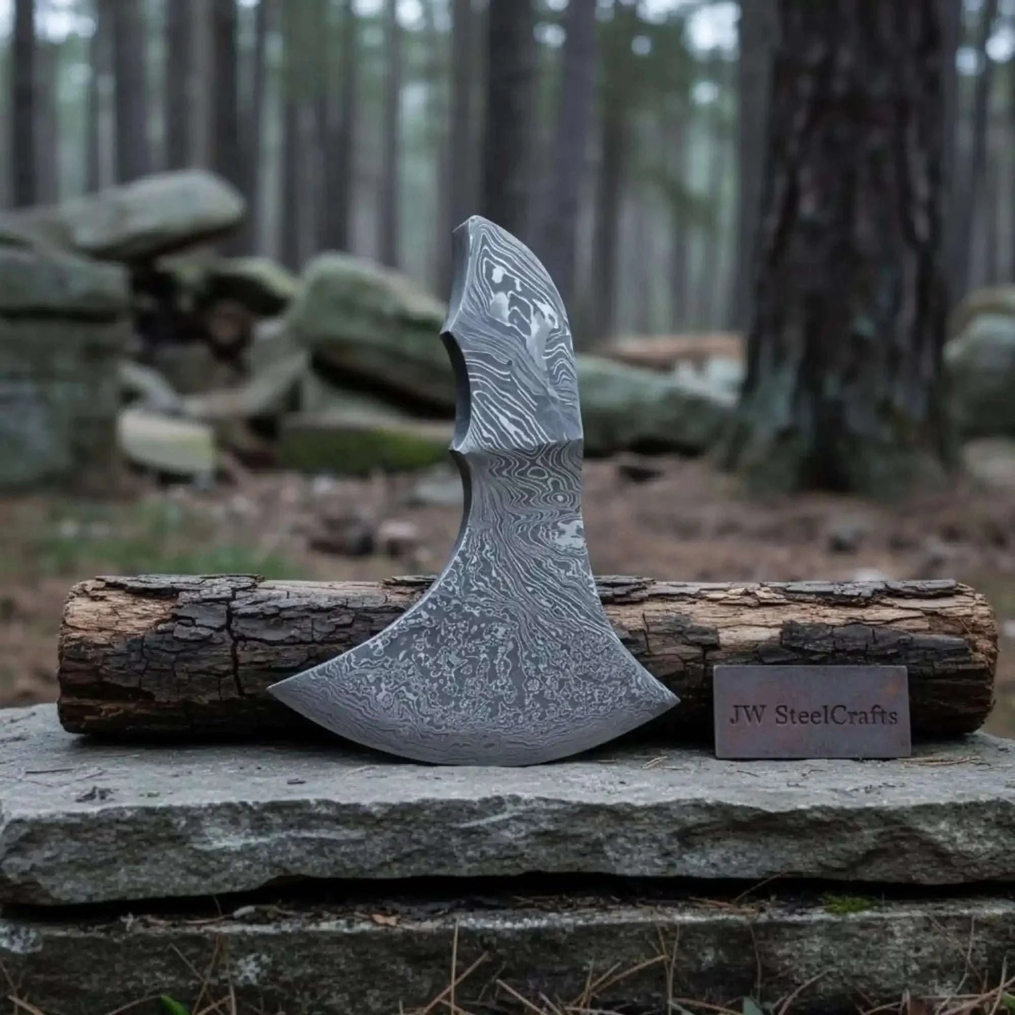 Palmarius Outdoors Grimvisage Damascus Axe 6" Handmade Viking Bearded Axe Head, Acid-Etched Axe head Blank