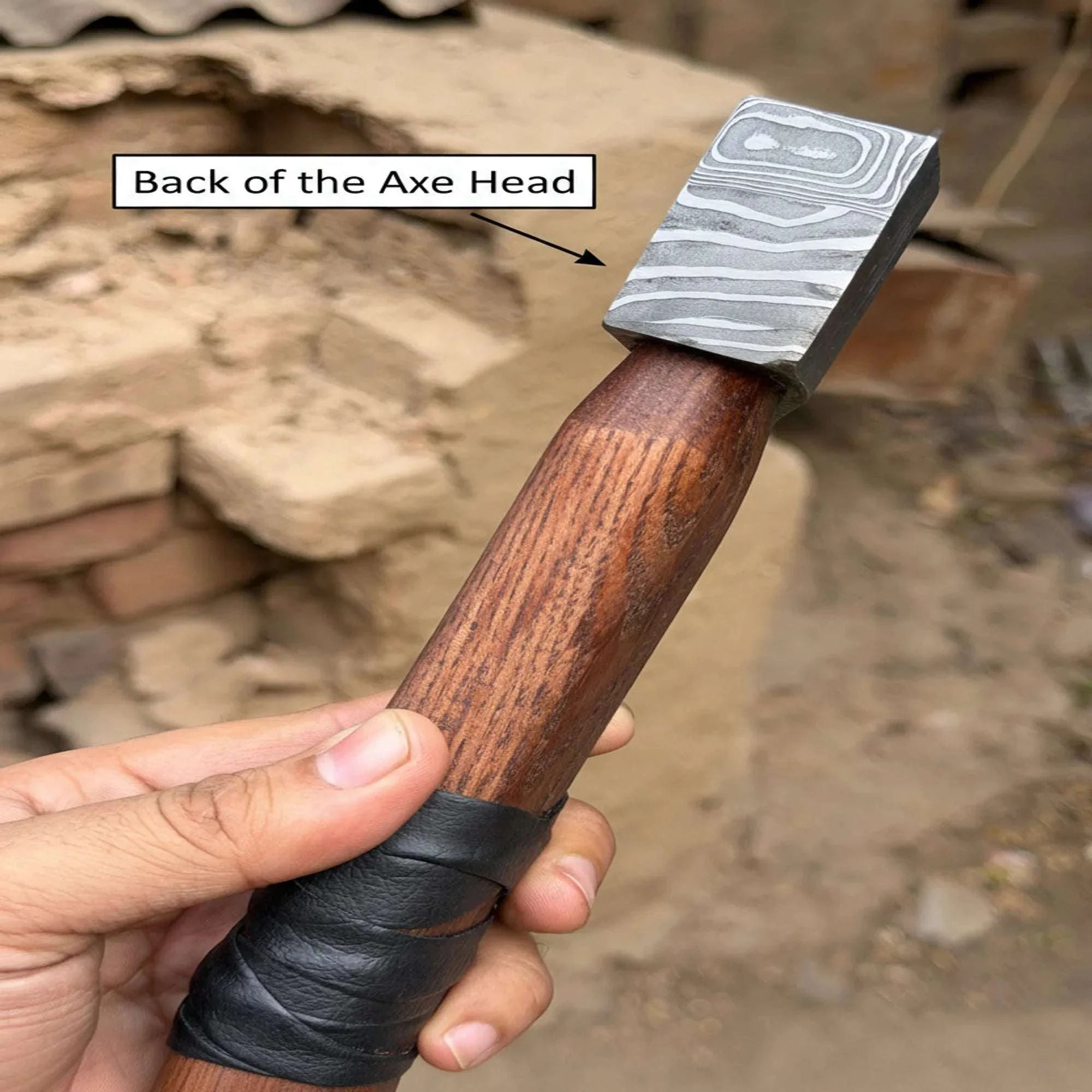 Palmarius Outdoors Heavy-Duty Damascus Camp Axe with Leather Wrap Handle Handmade Axe