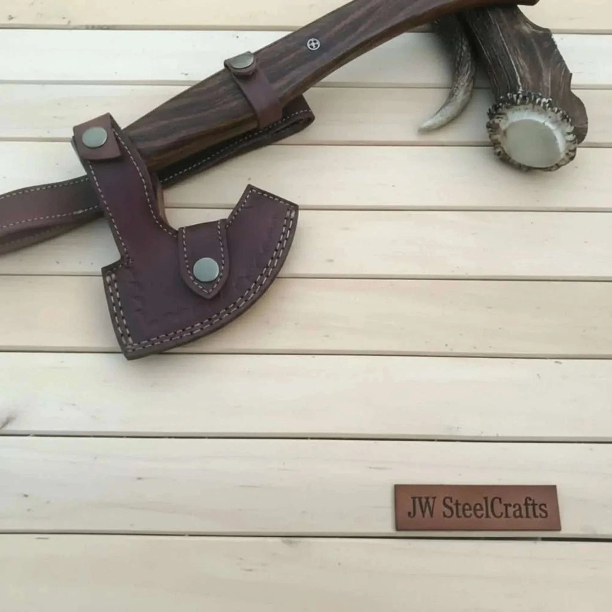 Palmarius Outdoors Vornska Damascus Bushcraft Hatchet with Hooked Bearded Head Handmade Axe