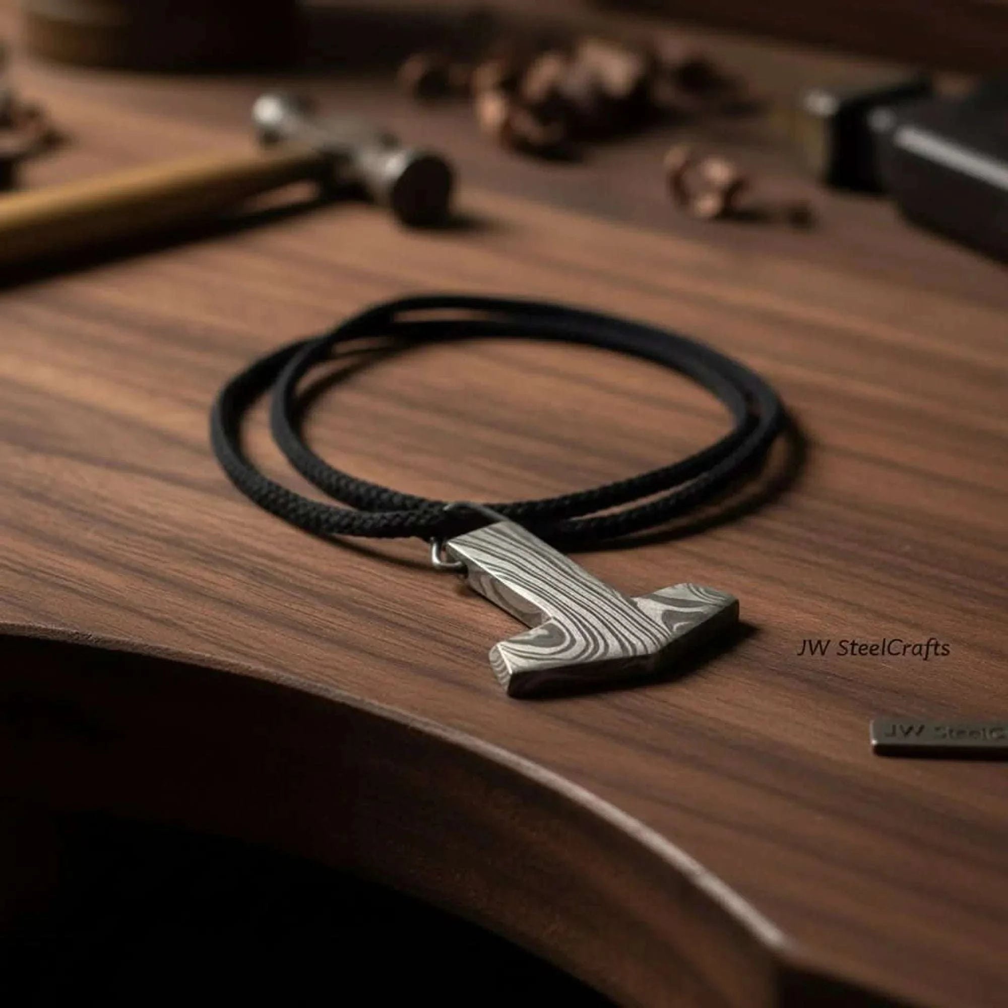 Palmarius Outdoors Handmade Damascus Mjolnir Pendant - Strength and Tradition Vikings-Pendants