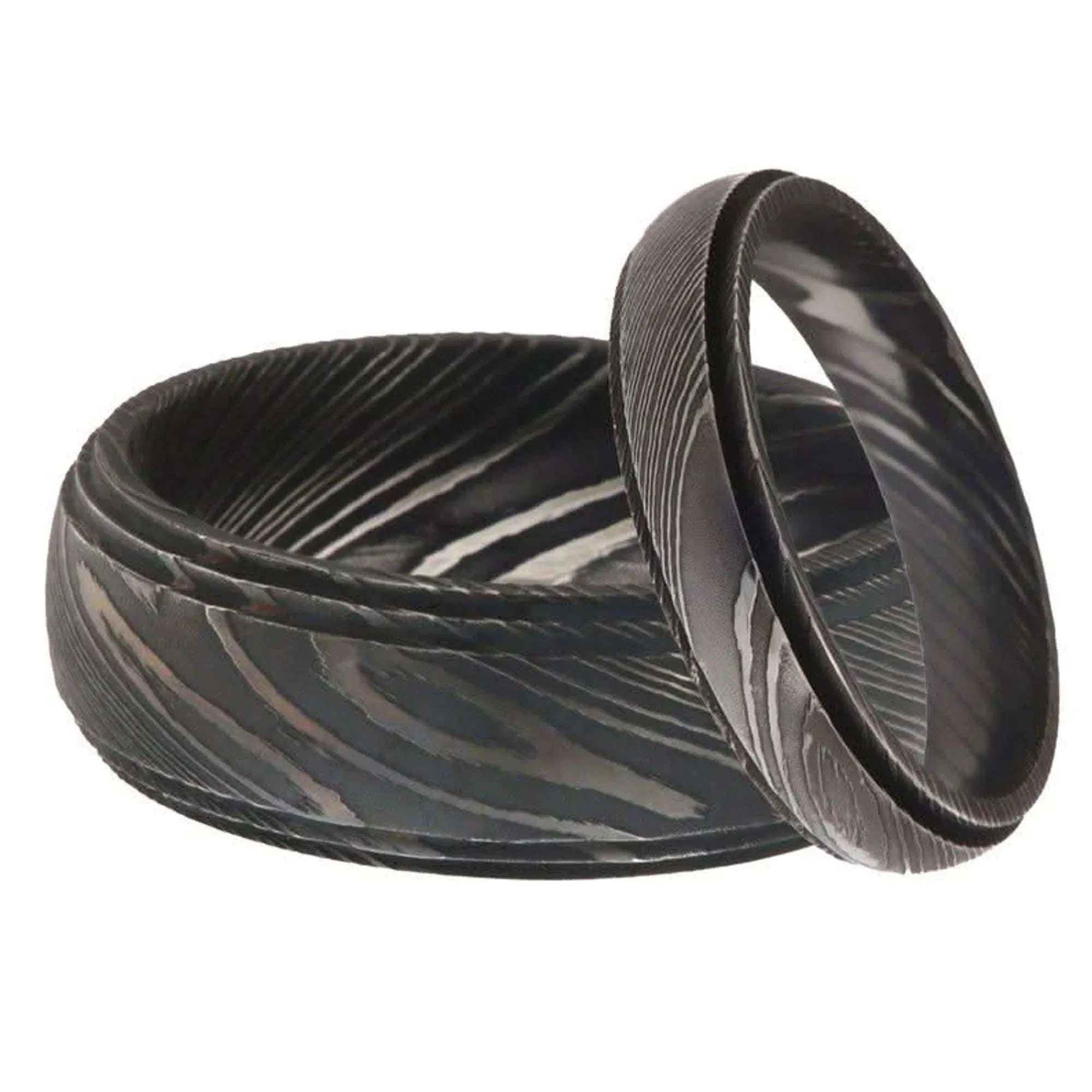 Palmarius Outdoors Damascus Steel Wedding Band Set with Wide and Slim Black Rings Ring