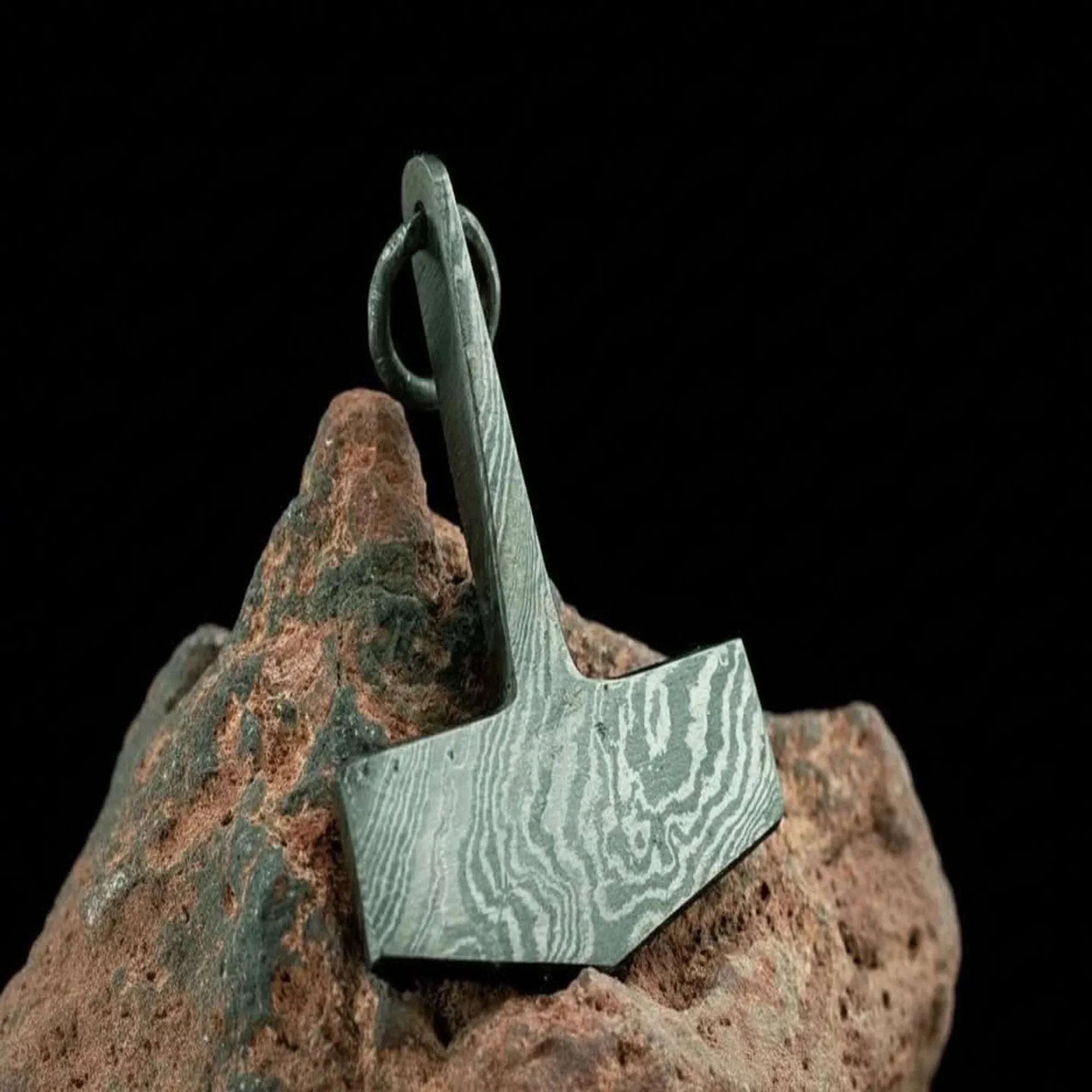 Palmarius Outdoors Damascus thor's hammer Pendant with Wood Grain Steel Vikings Pendants