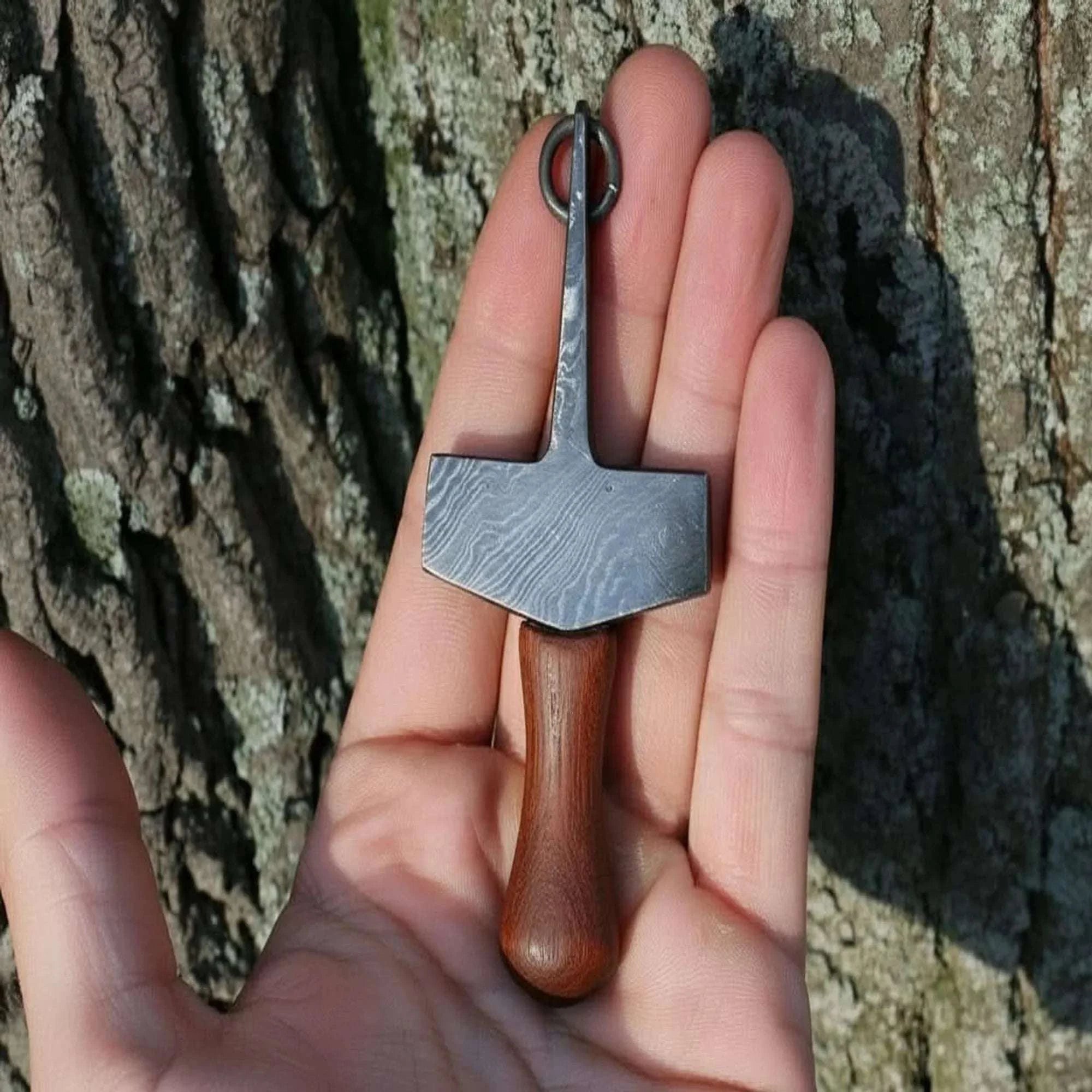 Palmarius Outdoors Damascus thor's hammer Pendant with Wood Grain Steel Vikings Pendants