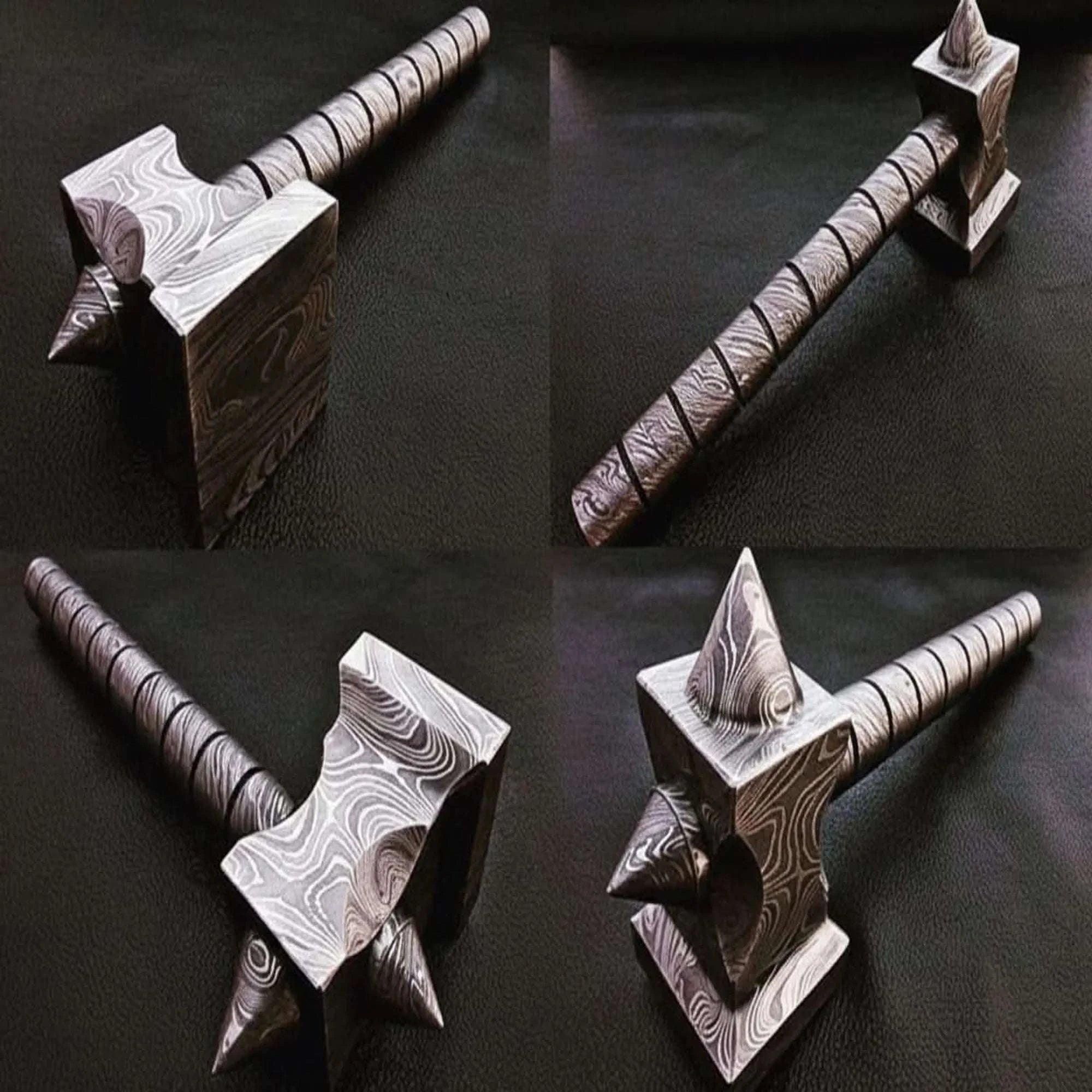 Palmarius Outdoors Darkforge Titan Hammer 8" Handmade Full Damascus Steel Collectible with Dual Spikes Thor Hammer