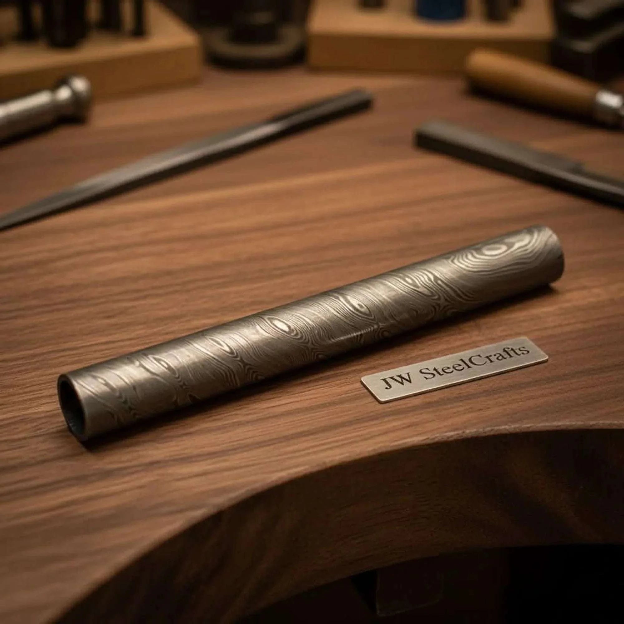Palmarius Outdoors Ironshine Damascus Ring Rod 10" Handmade Multi-Use Bar Damascus Rod