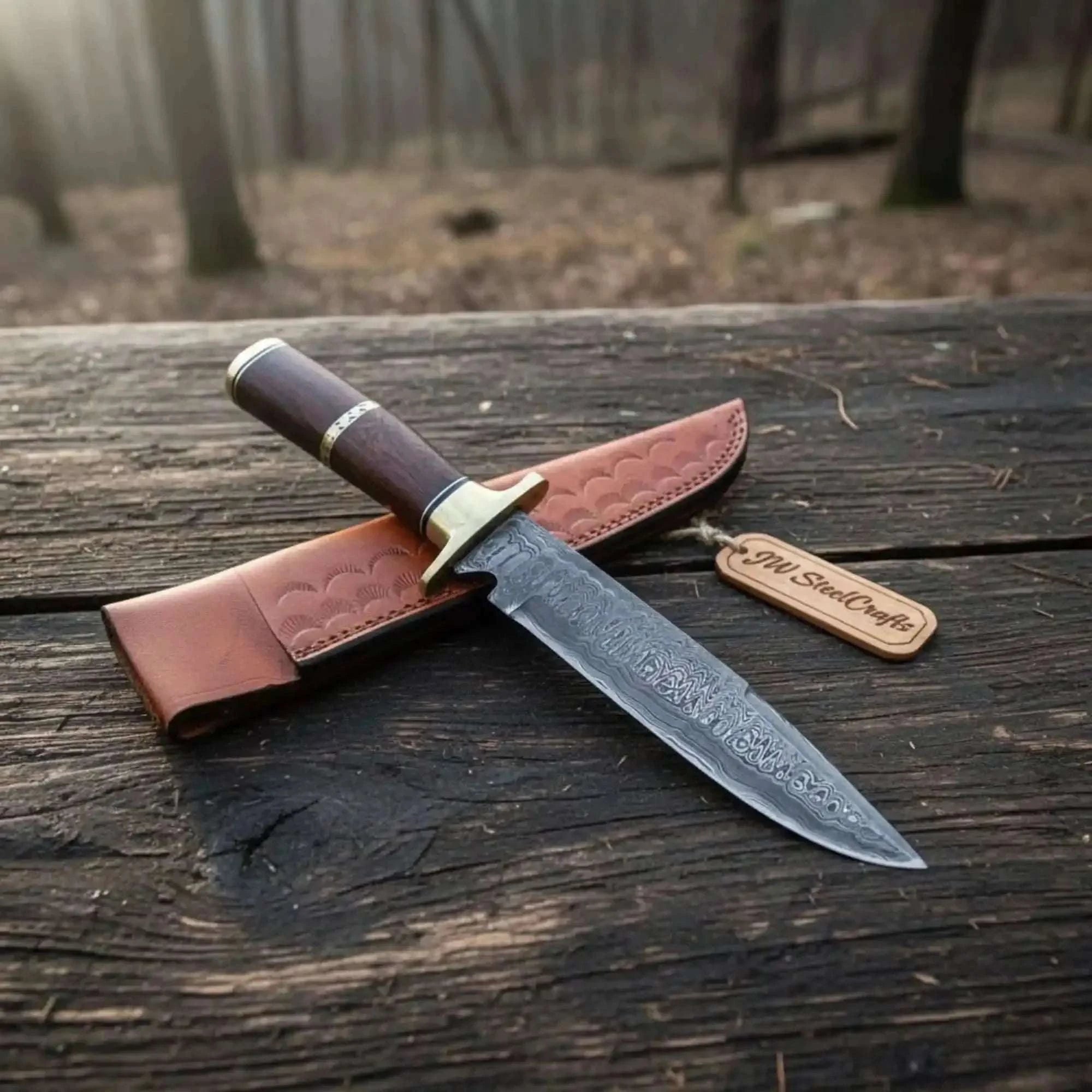Palmarius Outdoors Sheffield Clip Point Damascus Bowie Knife with Rosewood Handle Clip Point Bowie Knives