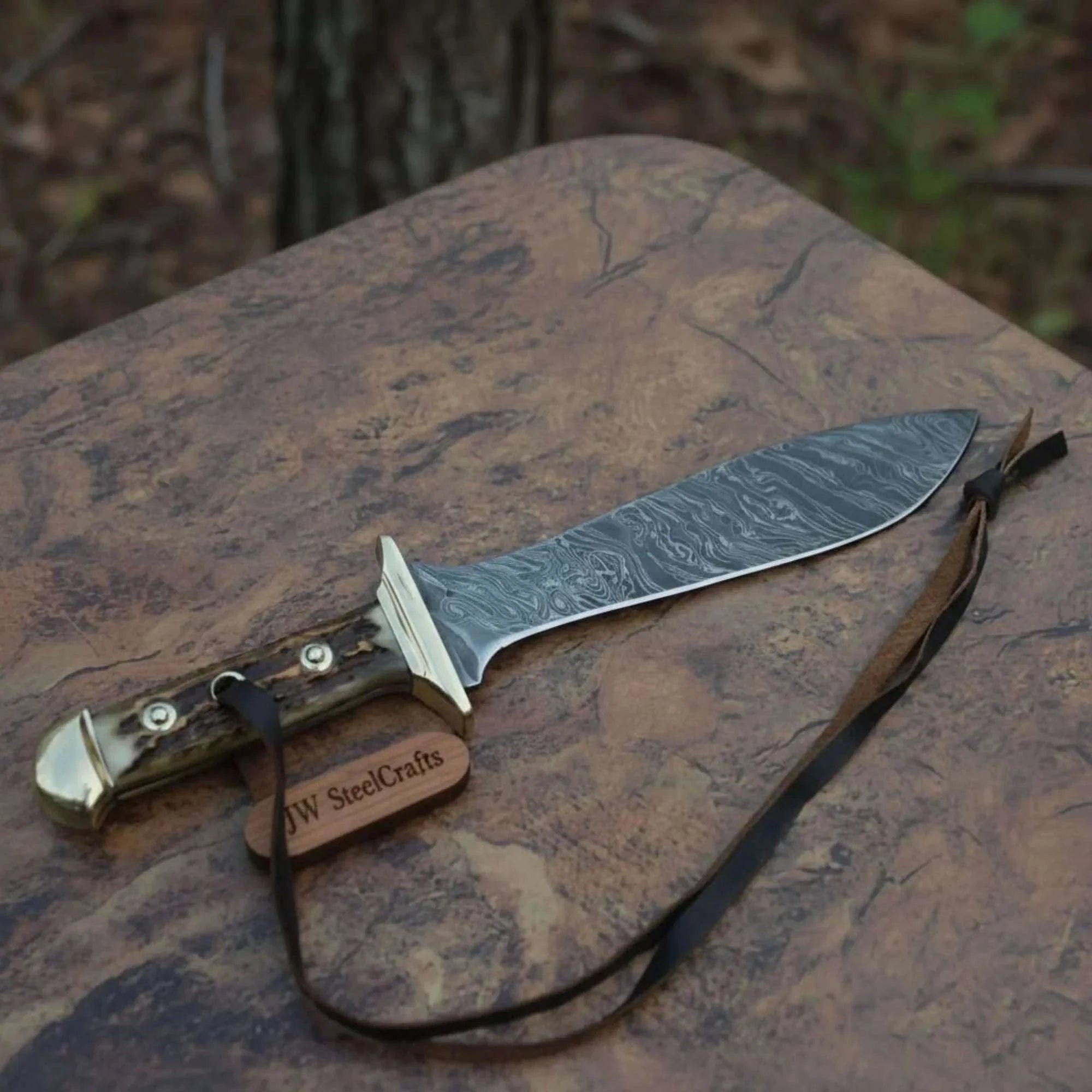 Palmarius Outdoors Handmade Persian-Style Upswept Bowie Knife with Stag Handle and Brass Pommel Bowie Knives