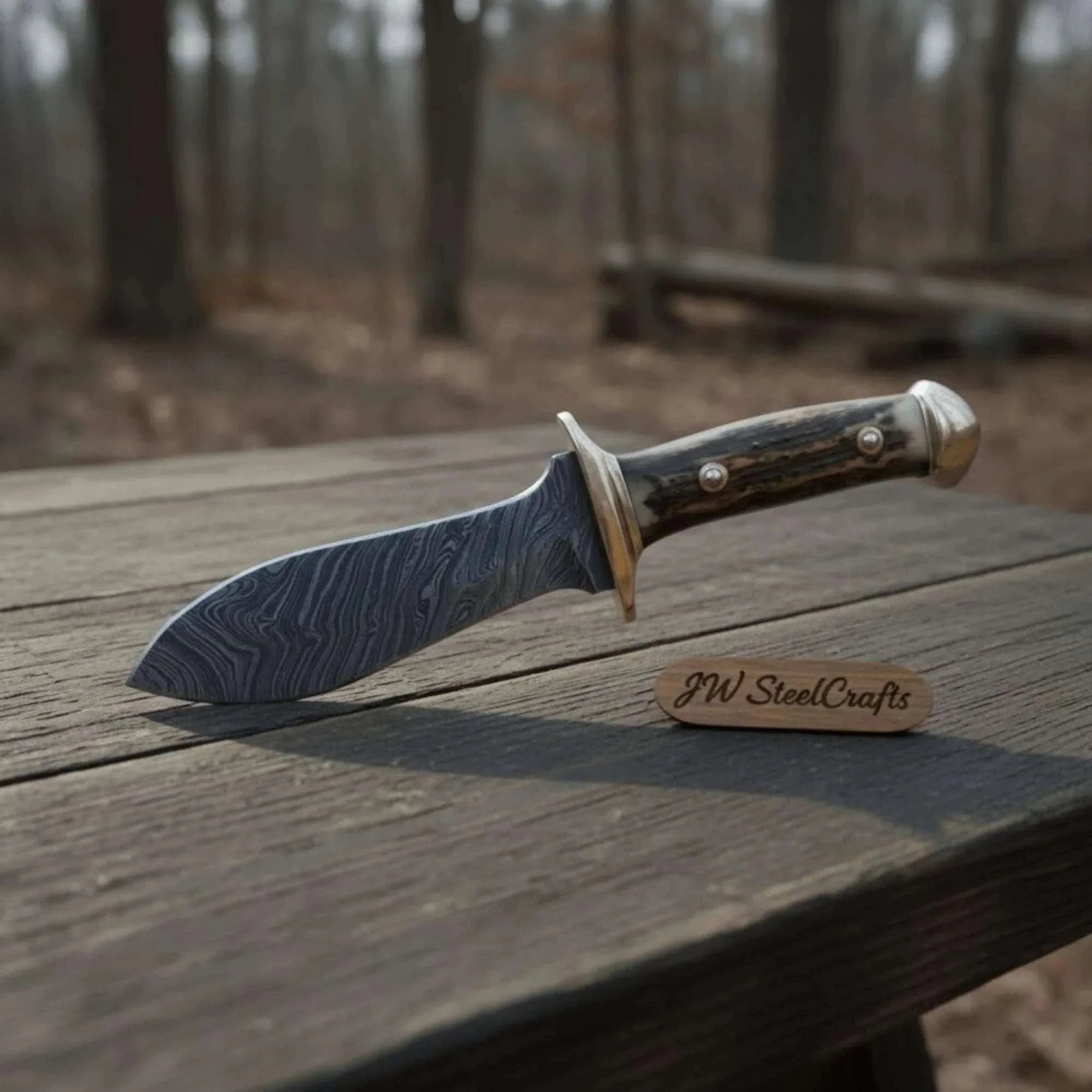 Palmarius Outdoors Handmade Persian-Style Upswept Bowie Knife with Stag Handle and Brass Pommel Bowie Knives