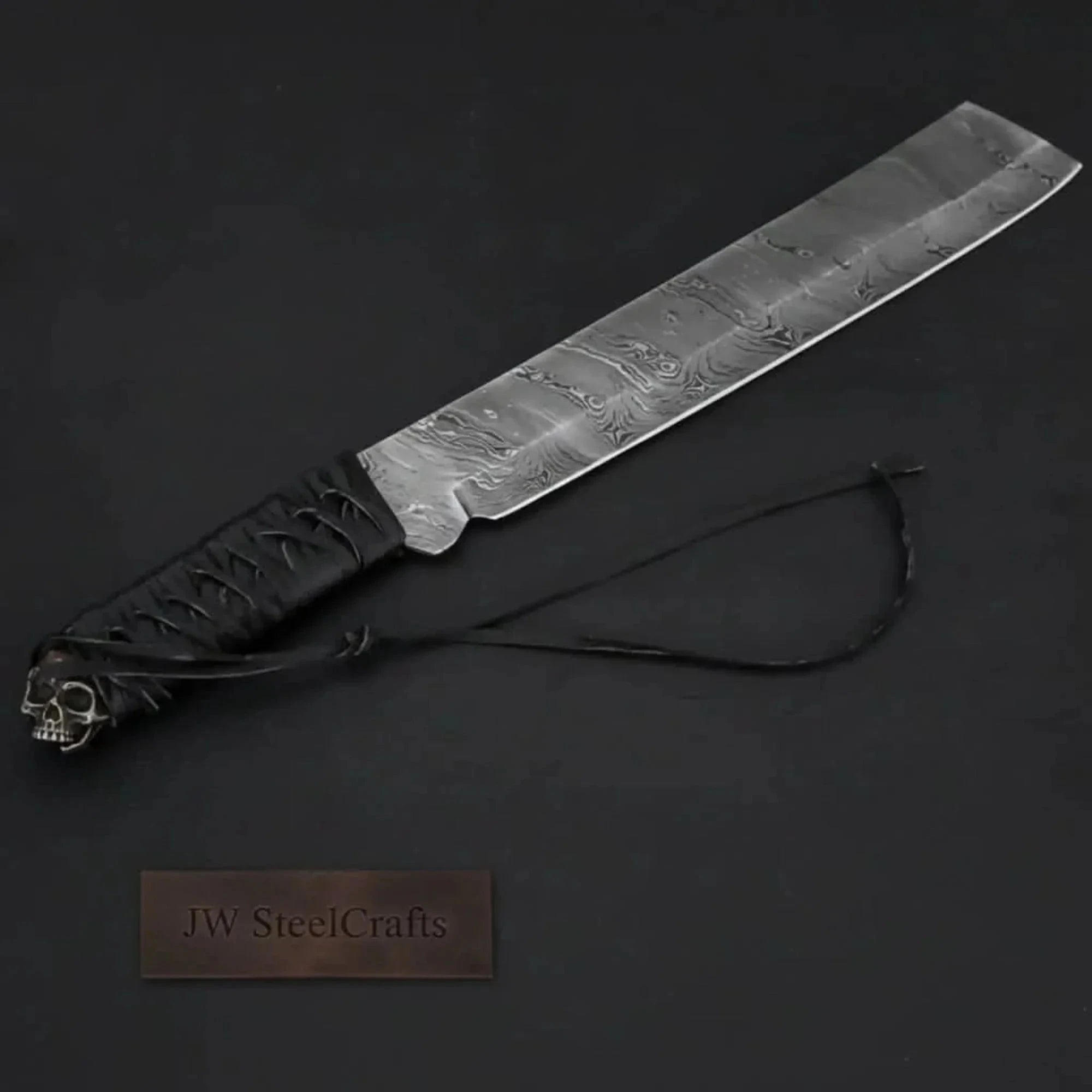 Palmarius Outdoors 9 Inch Damascus Steel Tanto Knife with Cord Wrapped Handle – 16 Inch Overall Tanto Knife