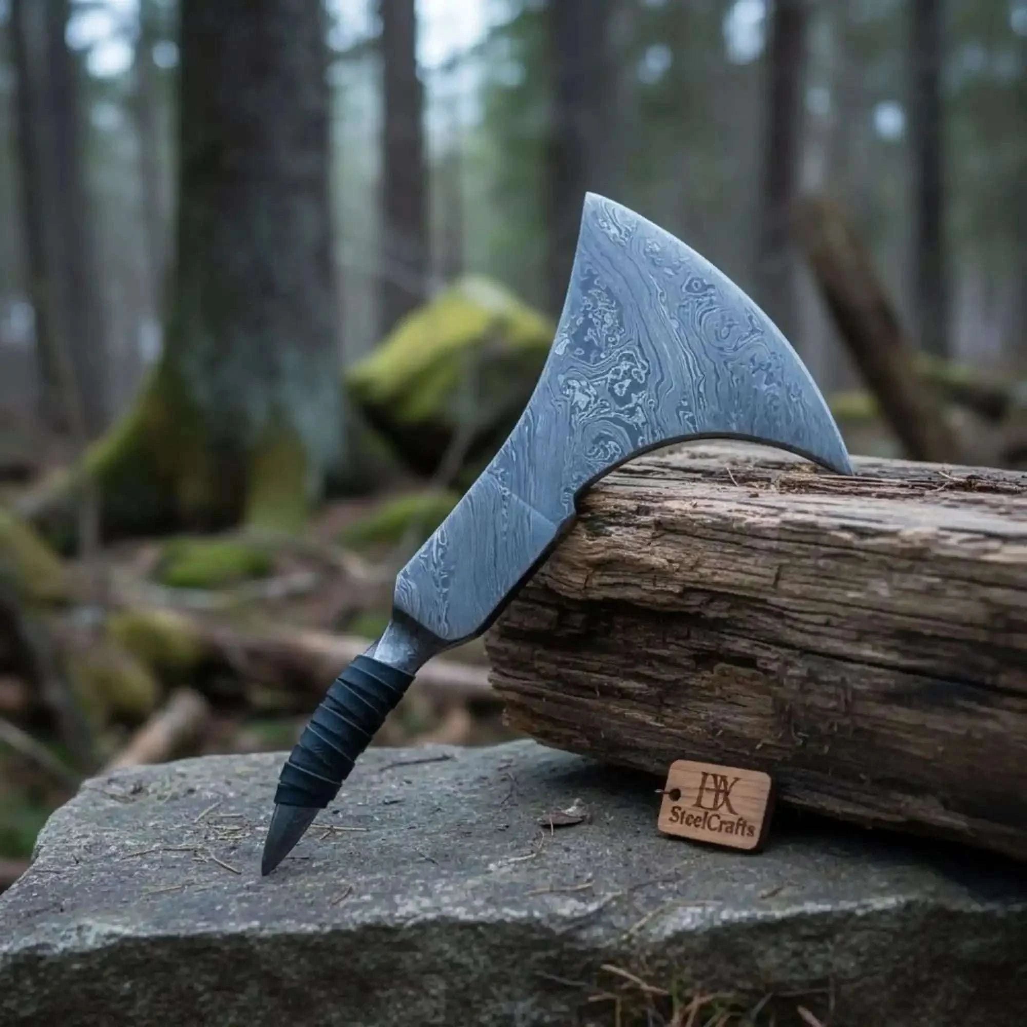 Palmarius Outdoors Custom Handmade Damascus Steel Tomhawk Viking Axe Head 10" long Axe head Blank