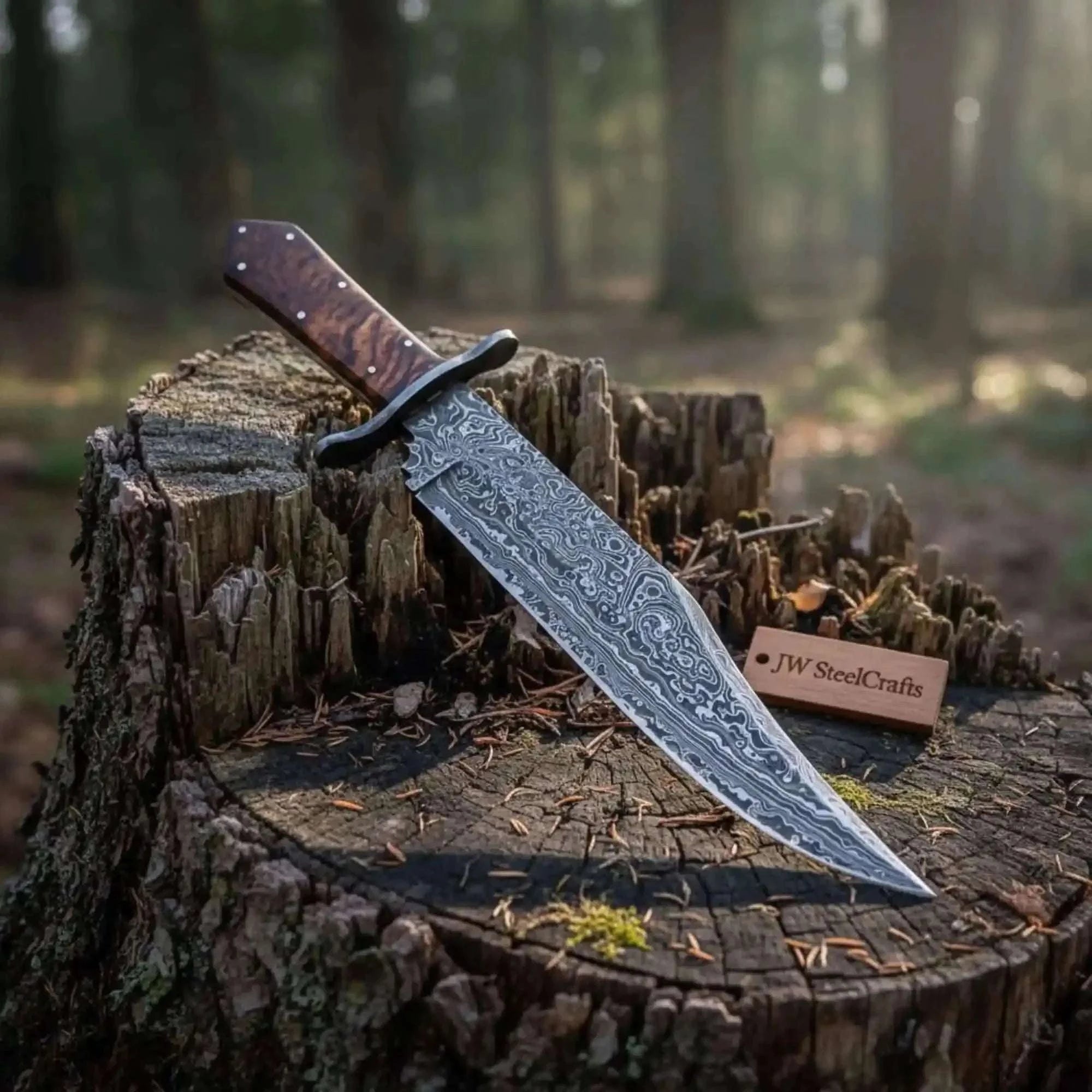 Palmarius Outdoors Handmade Victorian Style Bowie Knife with Damascus Steel Blade & Walnut Burl Handle | JW SteelCrafts Clip Point Bowie Knives