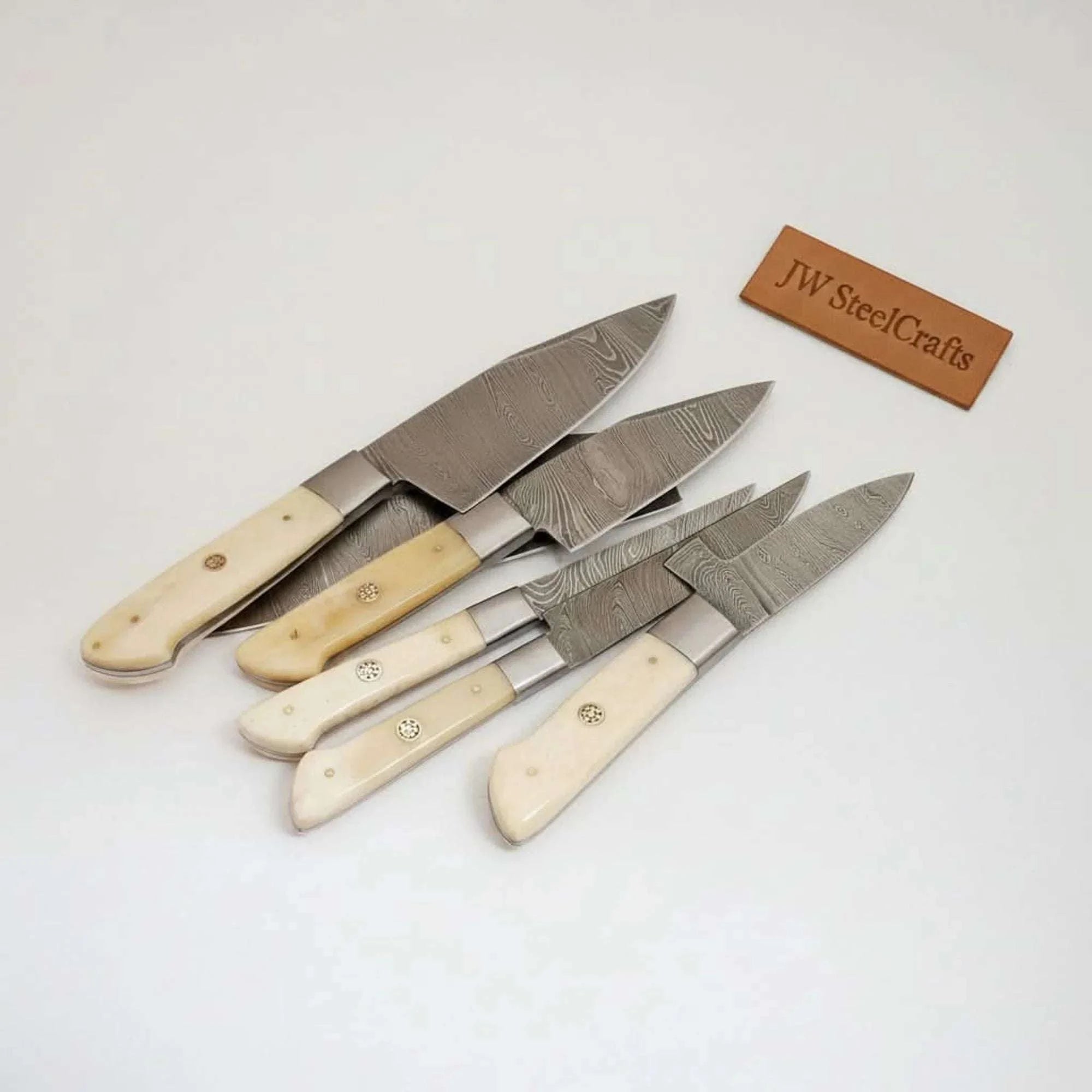 Palmarius Outdoors 6-Piece Damascus Kitchen Knife Set – Gyuto, Santoku, Nakiri, Boning, Utility & Paring | Natural Bone Handle | Leather Roll Nakiri Knife
