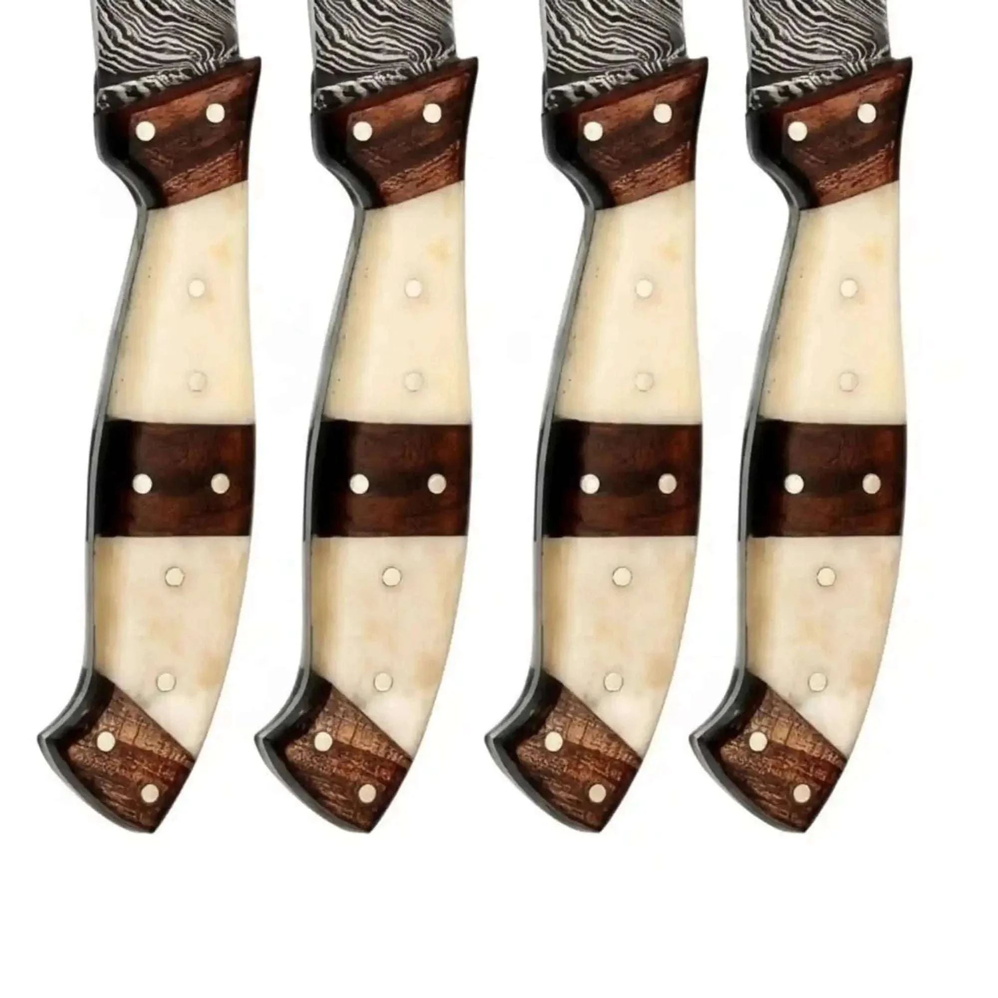 Palmarius Outdoors 5-Piece Handmade Damascus Steak Knife Set, Bone & Rosewood Handle, Premium Dining Knives Steak Knives