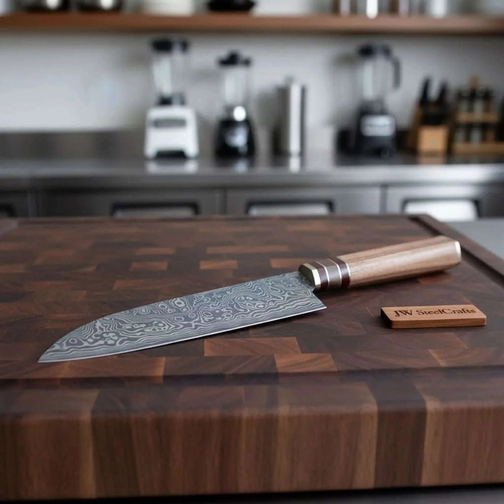 Palmarius Outdoors Japanese Utility Knife, Handmade Damascus Petty Knife with Walnut Handle, Small Kitchen Knife Damascus Steel Chef Knives