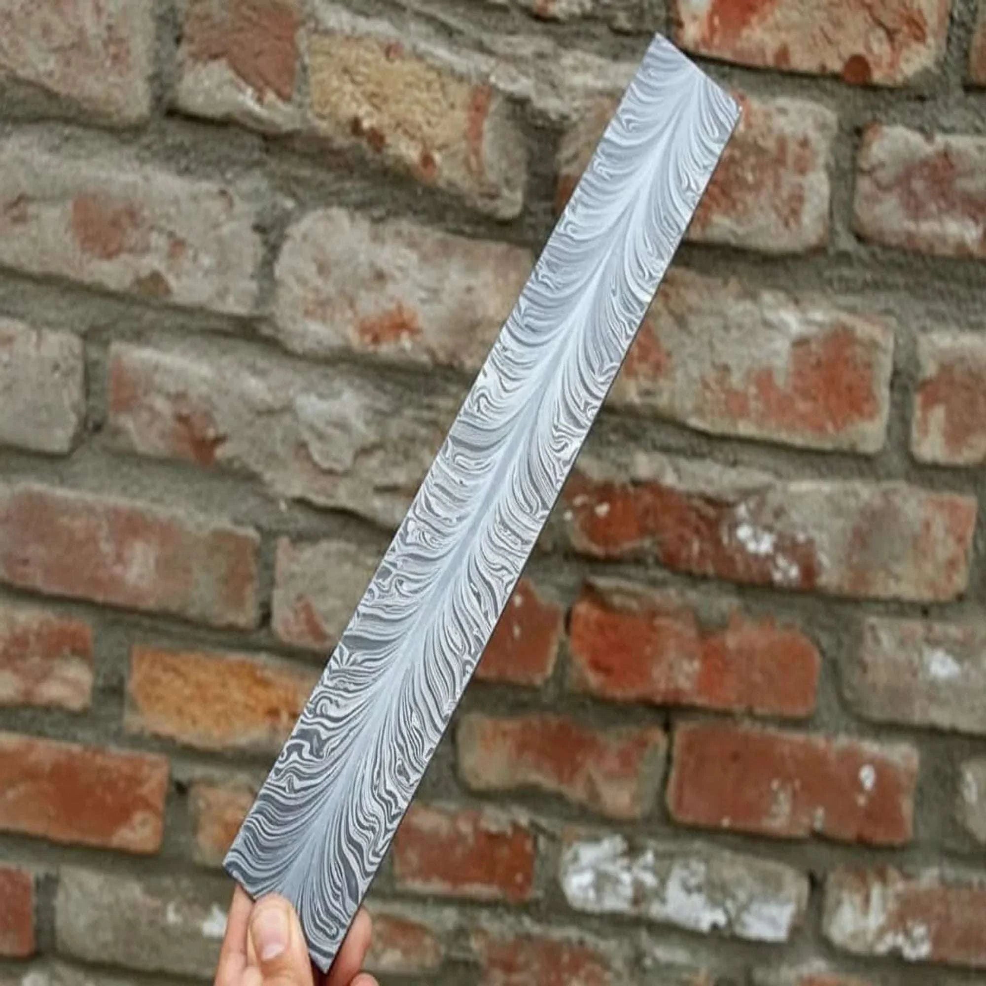 Palmarius Outdoors 10 Inch Feather Pattern Damascus Steel Billet Bar for Knife and Tool Making Bullet bar