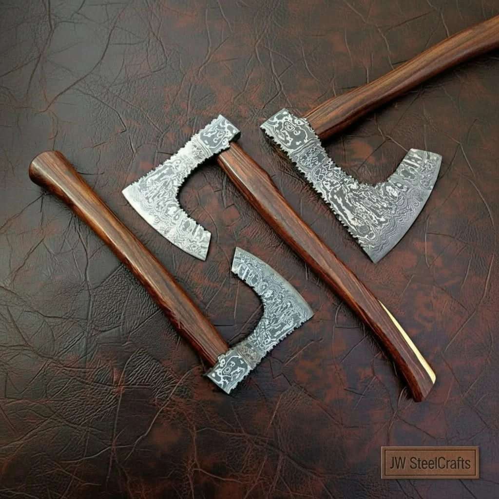 Palmarius Outdoors Custom Handmade Bearded Viking Axe with Damascus Steel Blade and Hardwood Handle | JW SteelCrafts Handmade Axe