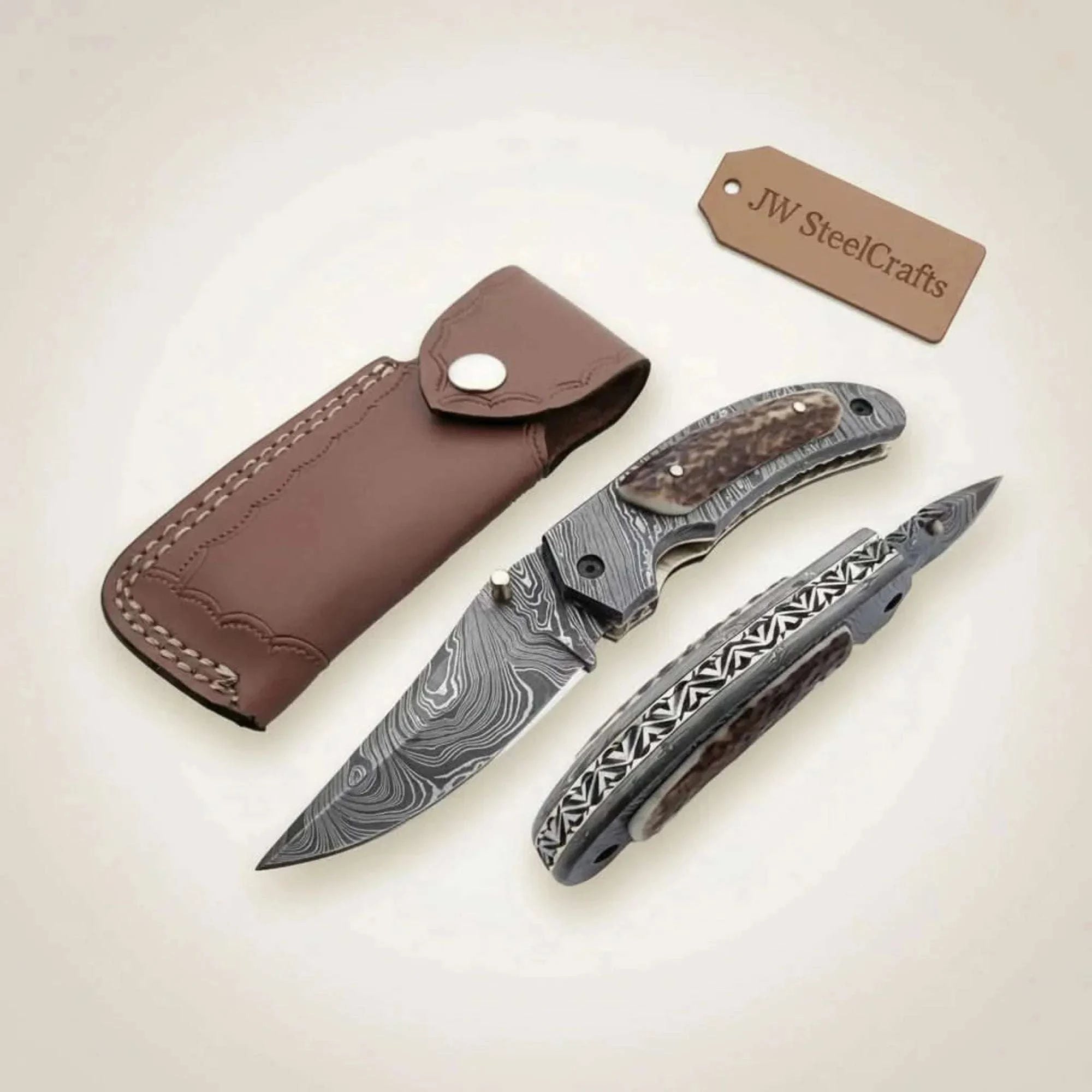 Palmarius Outdoors Handmade Damascus Folding Pocket Knife with Floral Engraved Handle – Compact EDC Knife by JW SteelCrafts Liner Lock Folder