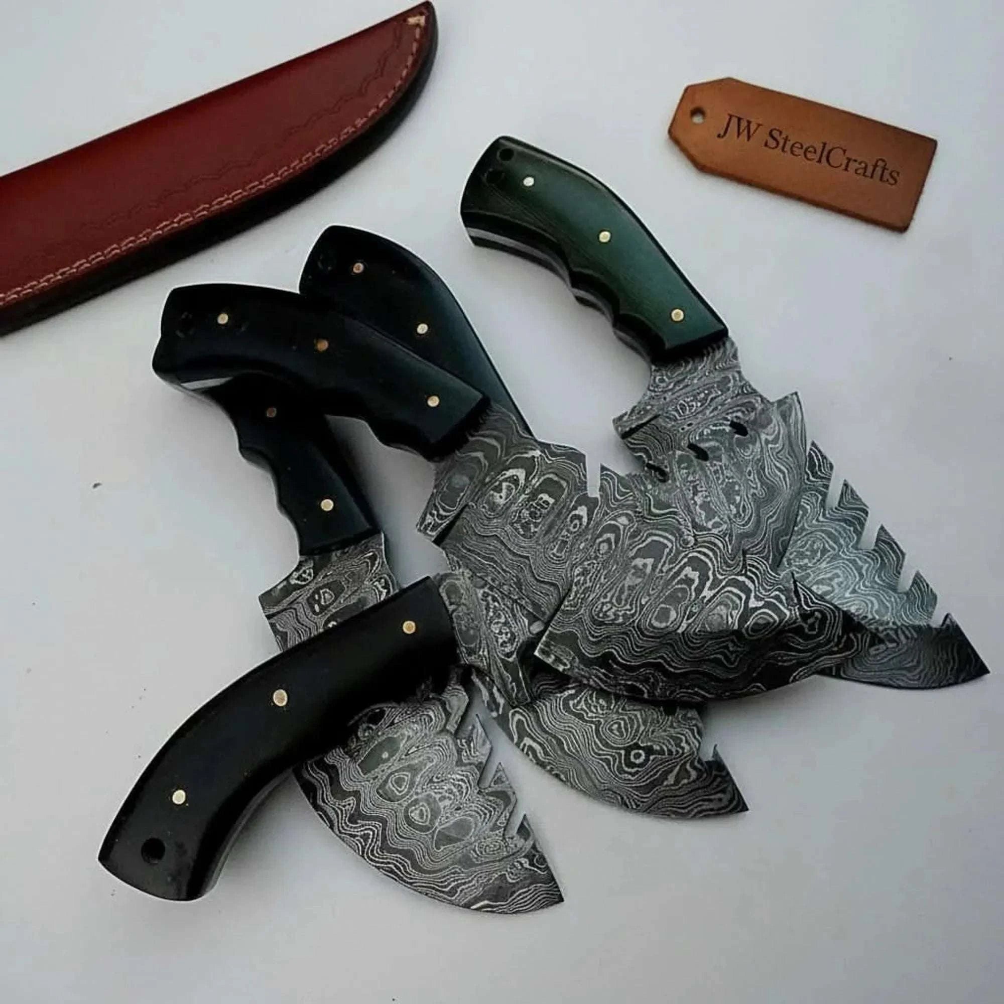 Palmarius Outdoors Custom Pattern-Welded Damascus Tracker Knives Collection (5 Knives) — Bushcraft & Survival Set Handmade Tracker Knives