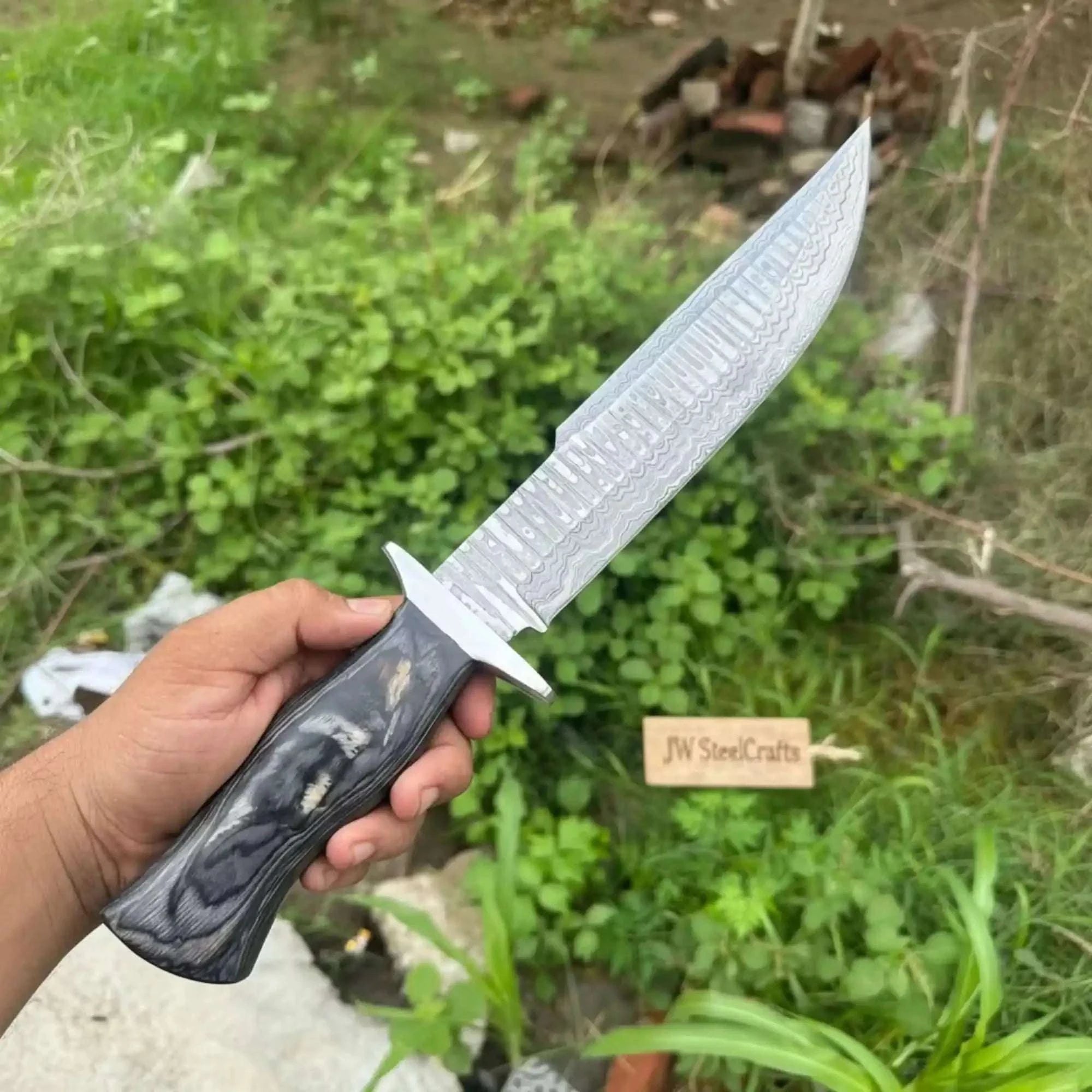 Palmarius Outdoors Handmade Damascus Recurve Clip Point Bowie Knife 10” Fixed Blade Outdoor Survival Knife 