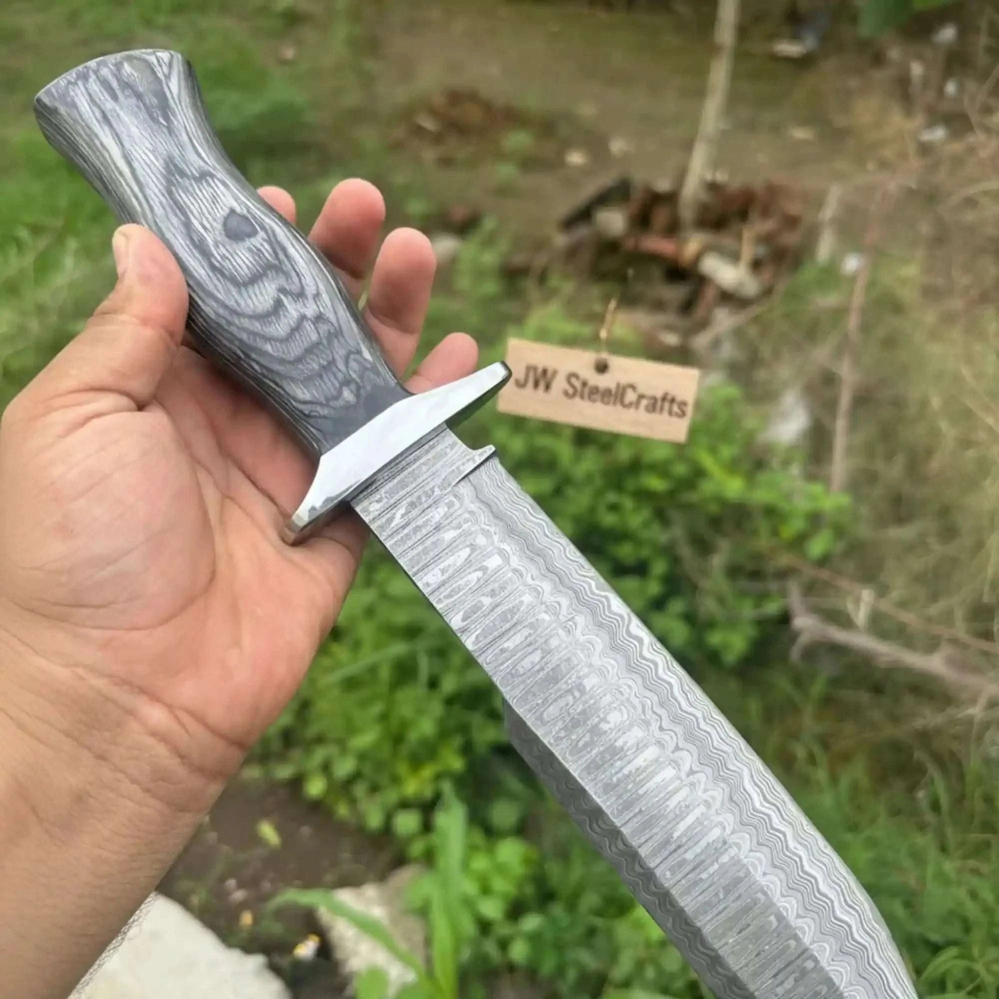 Palmarius Outdoors Handmade Damascus Recurve Clip Point Bowie Knife 10” Fixed Blade Outdoor Survival Knife 