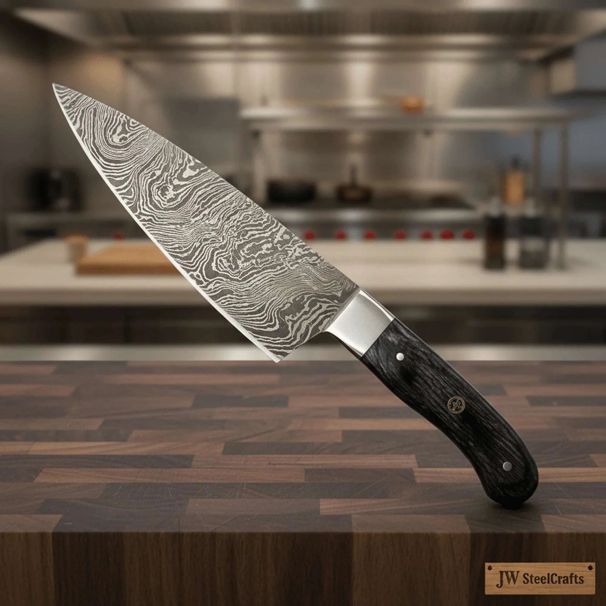 Palmarius Outdoors Custom Damascus Gyuto Chef Knife, Handmade Professional Cooking Knife with Steel Bolster by JW Steel Damascus Steel Chef Knives