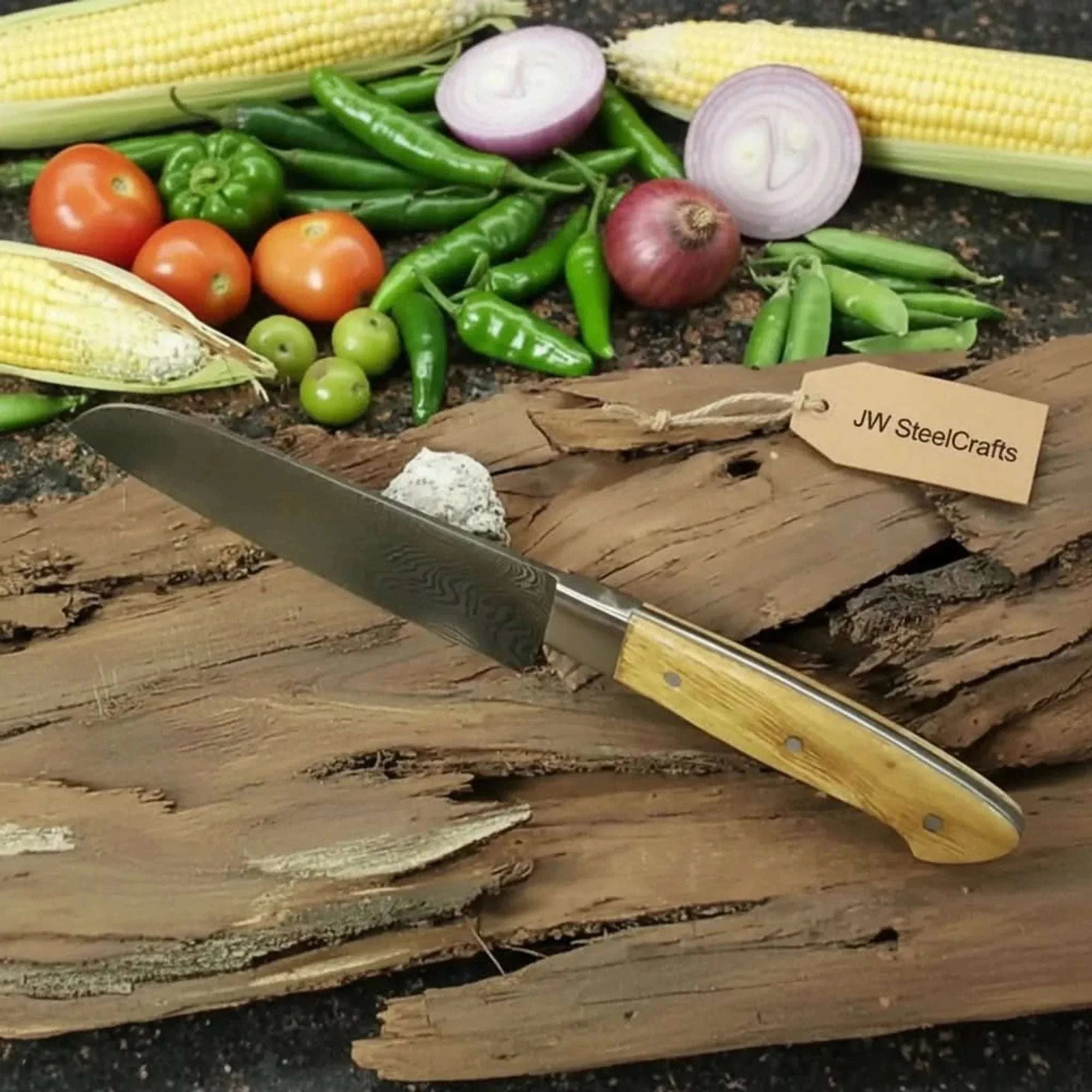 Palmarius Outdoors Full Tang Japanese Design Gyuto Knife – Handmade Damascus Chef Knife with Grey Wood Handle Damascus Steel Chef Knives