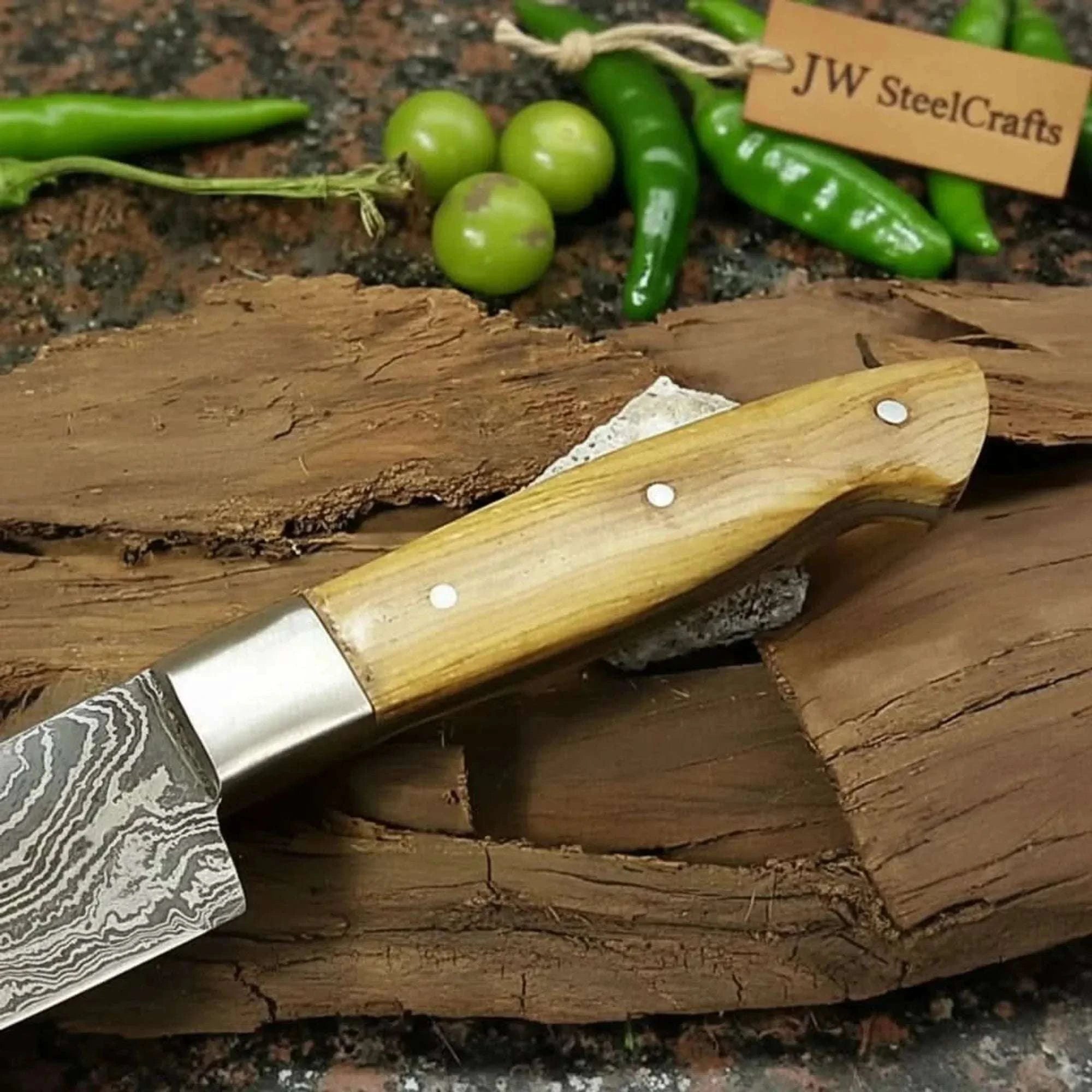 Palmarius Outdoors Full Tang Japanese Design Gyuto Knife – Handmade Damascus Chef Knife with Grey Wood Handle Damascus Steel Chef Knives